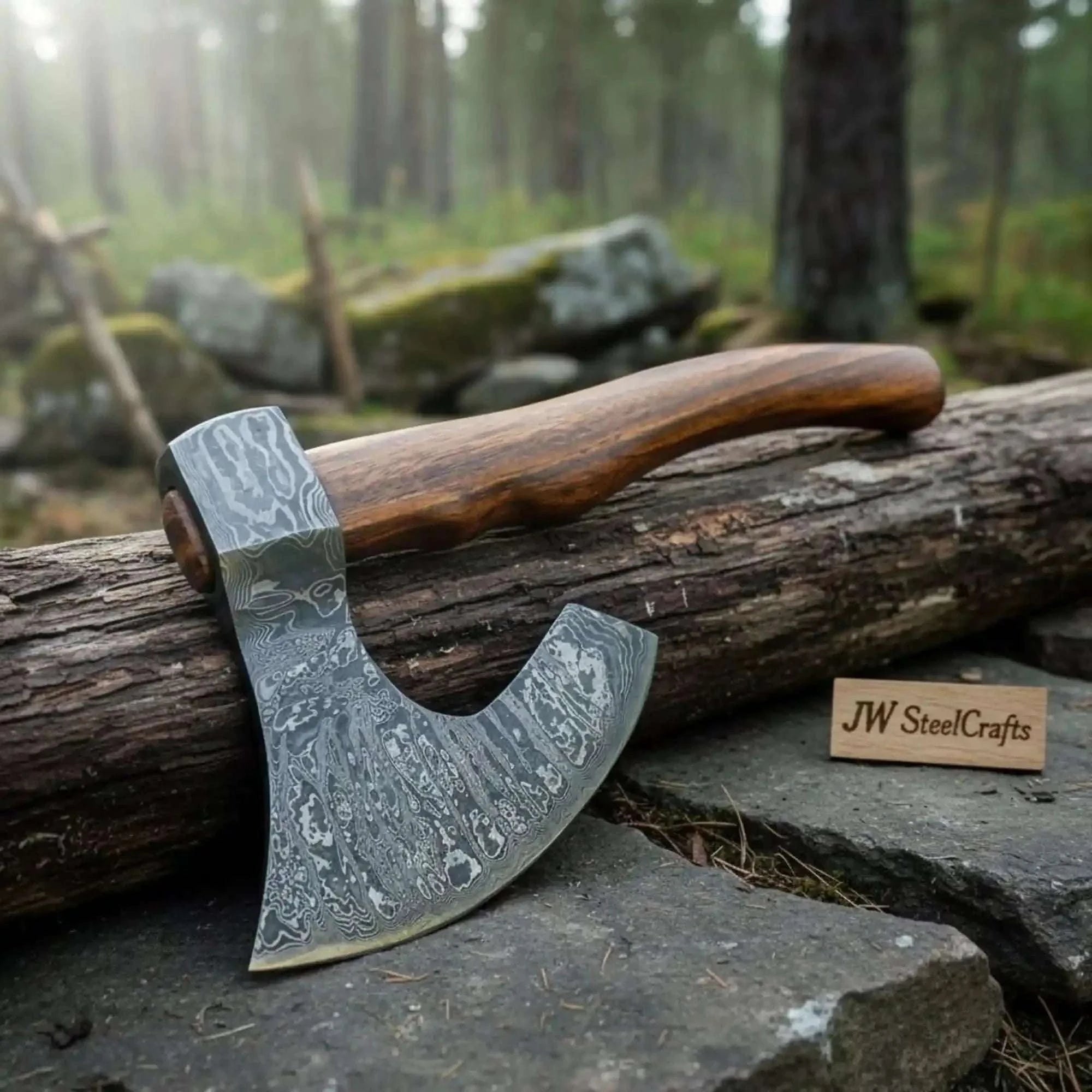 Palmarius Outdoors Viking Damascus Bearded Axe with 19 Inch Rosewood Handle Handmade Axe