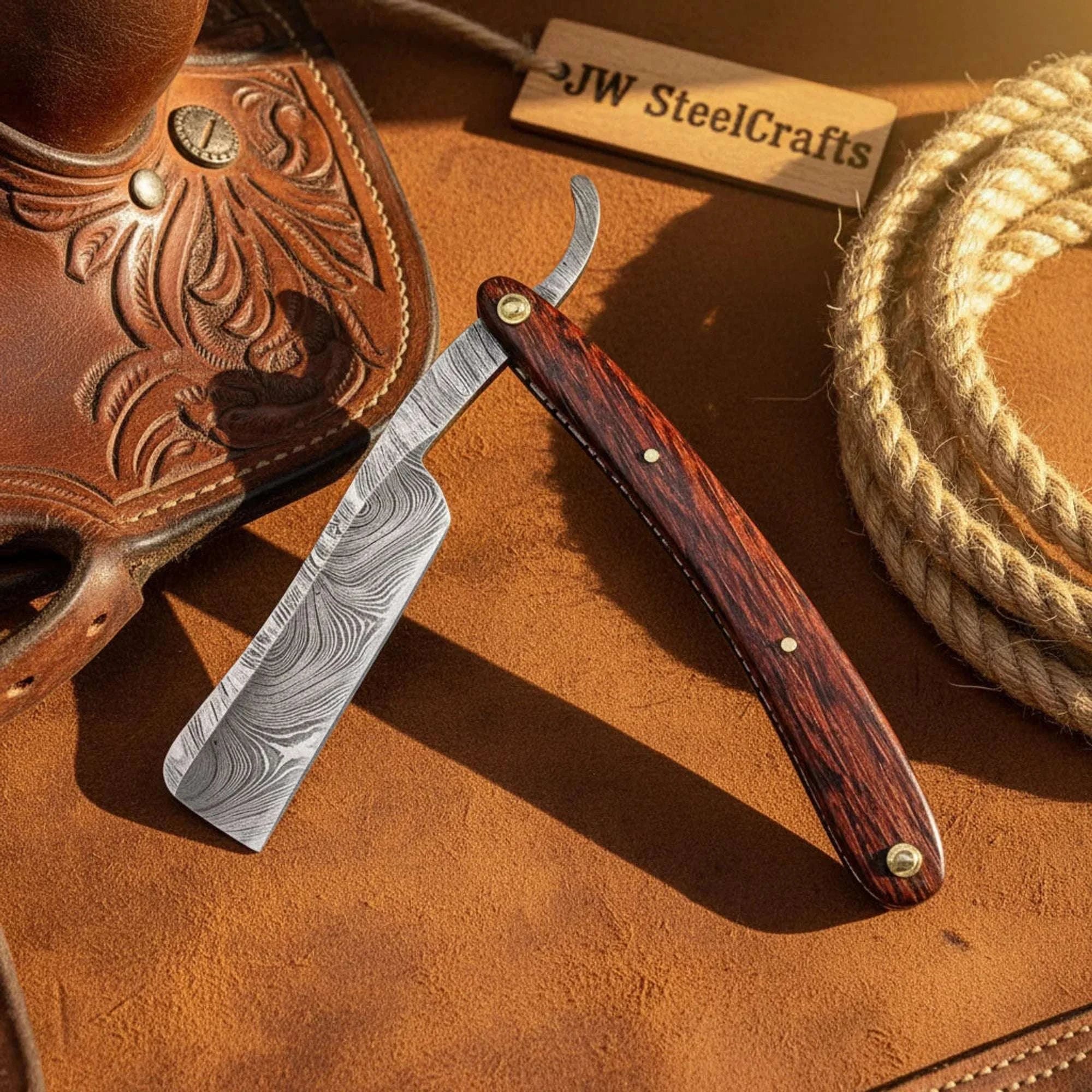 Palmarius Outdoors Boker Master Cutter Straight Razor with Forged Damascus Blade Damascus Straight Razors