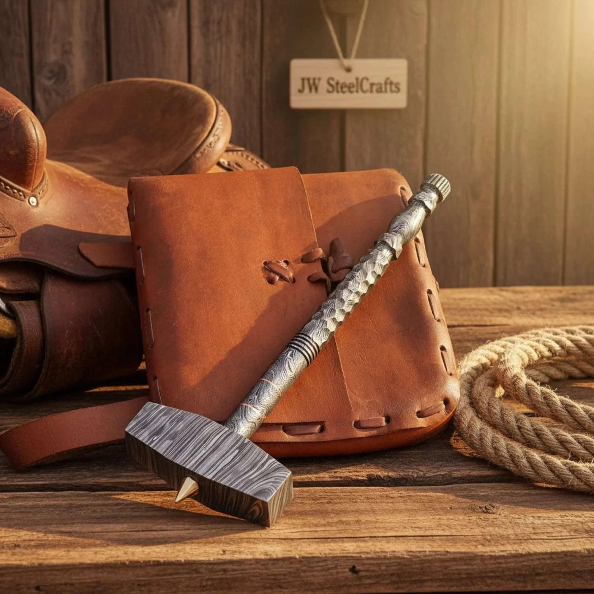 Palmarius Outdoors Rawhide Ranger Hammer 18" Handmade One-Piece Forged Steel Blacksmith Hammer Thor Hammer