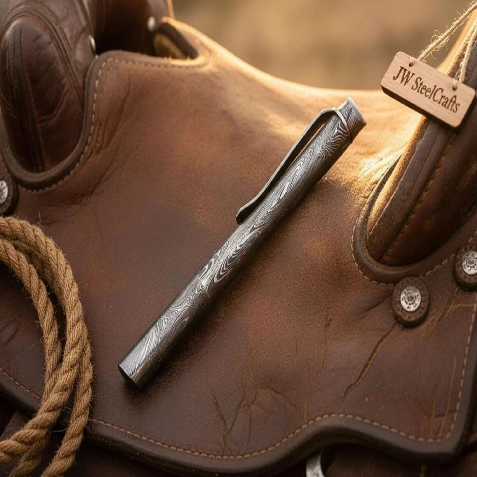 Palmarius Outdoors Minimalist Damascus Ballpoint Pen with Monolithic Forged Body Damascus Pen