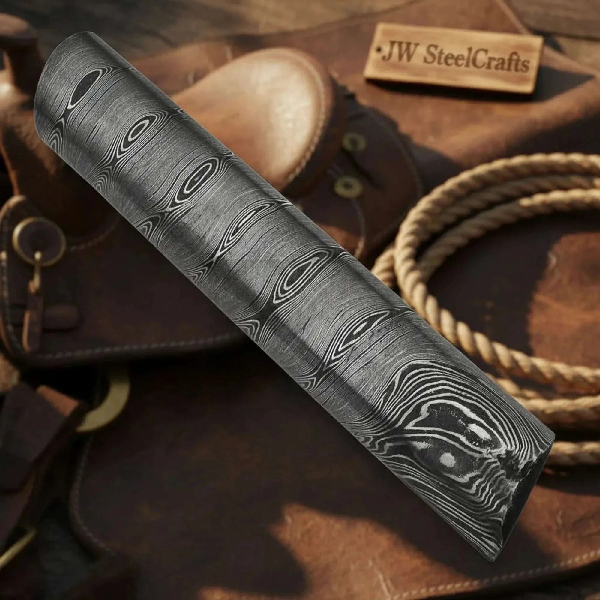 Palmarius Outdoors Hand Forged Ranchsteel Damascus Bar 4" 30mm Twist Pattern Rod Knife Making Billet 