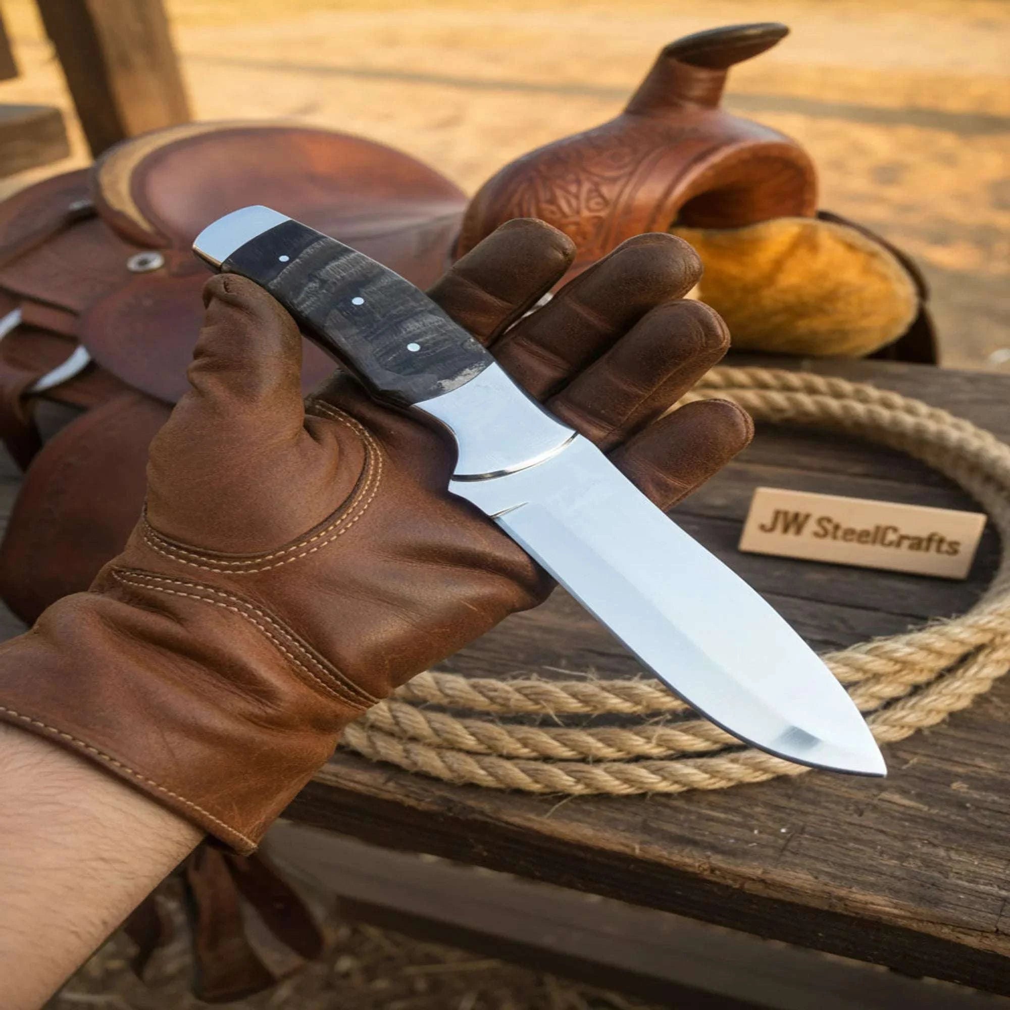 Palmarius Outdoors Handmade Rawhide Bowie Knife Mirror-Polished Full Tang Collector Blade 
