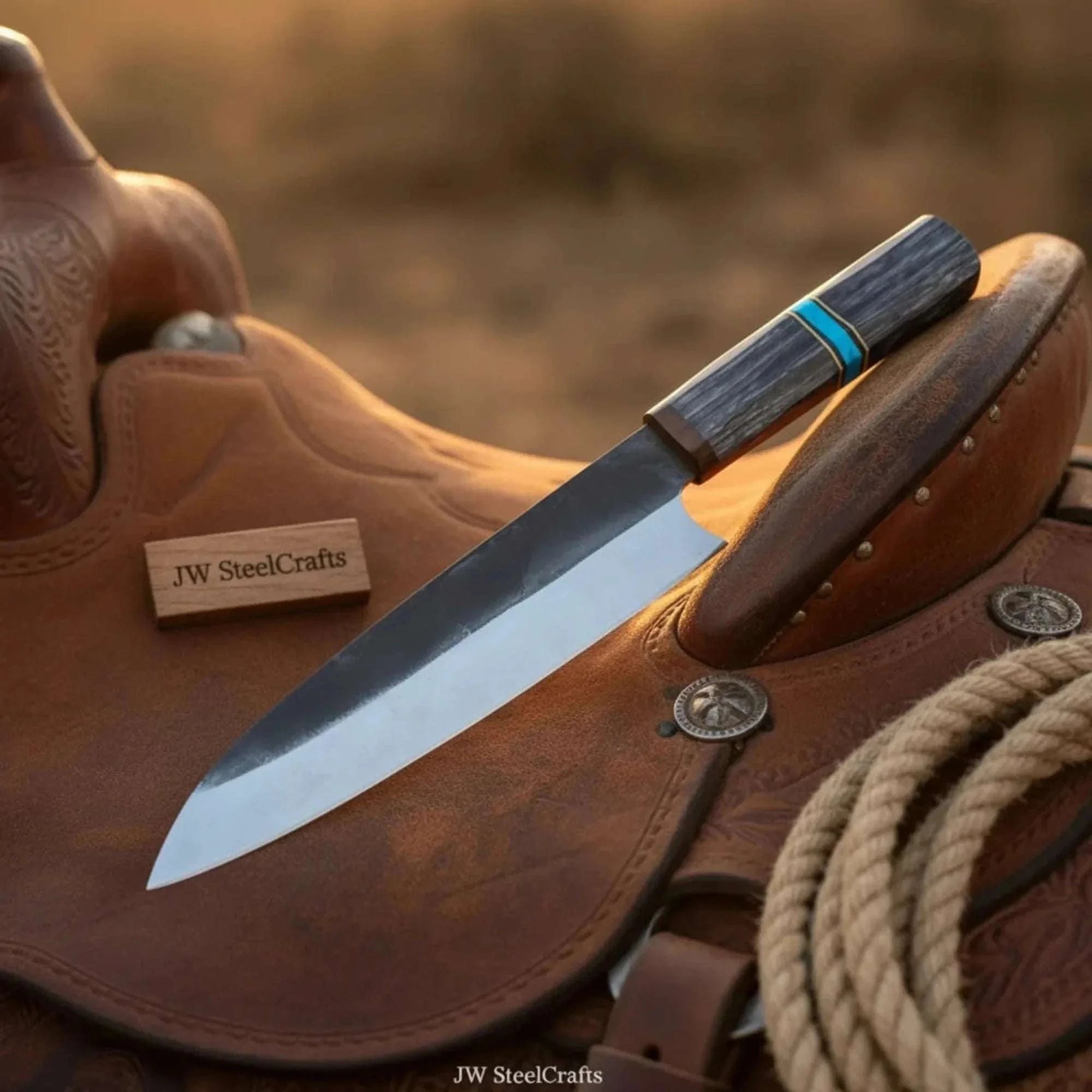 Palmarius Outdoors Japanese Gyuto Chef Knife 8” – Kurouchi Finish Blade with Wa Handle, Traditional Meiji Style 
