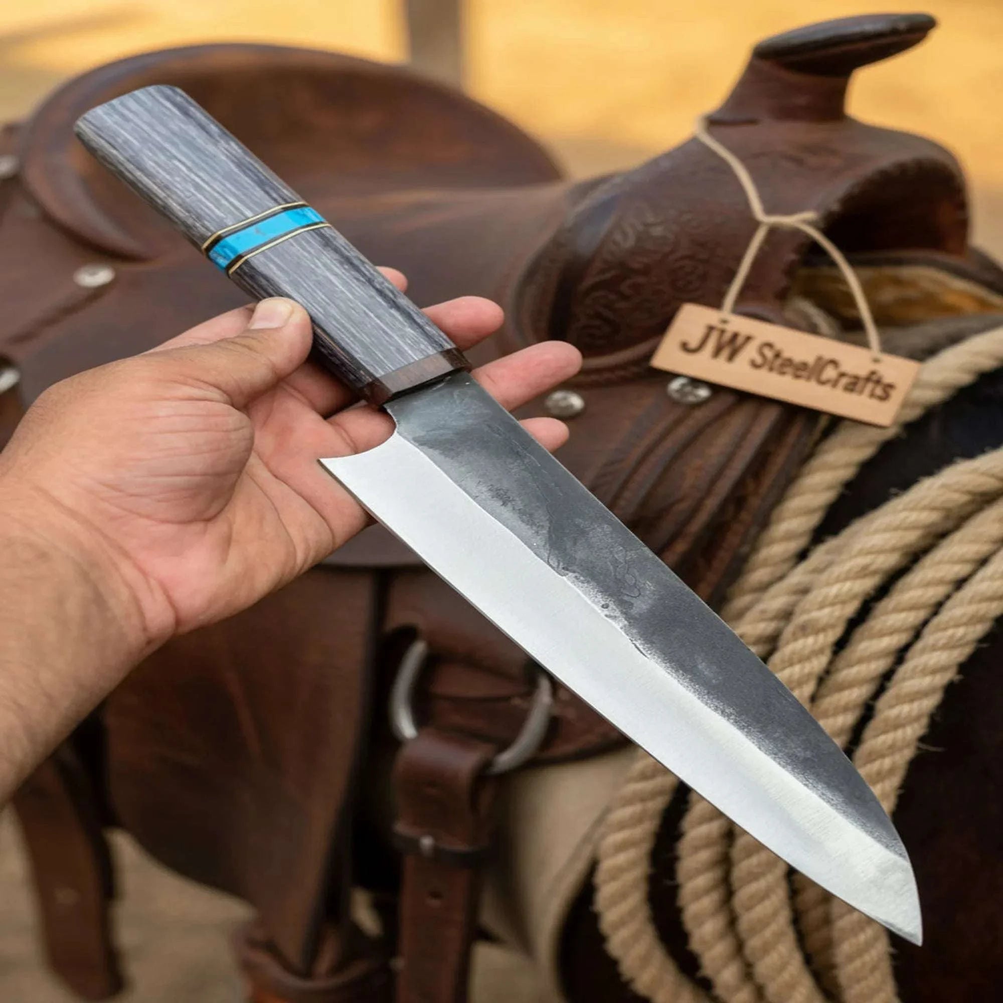 Palmarius Outdoors Japanese Gyuto Chef Knife 8” – Kurouchi Finish Blade with Wa Handle, Traditional Meiji Style 