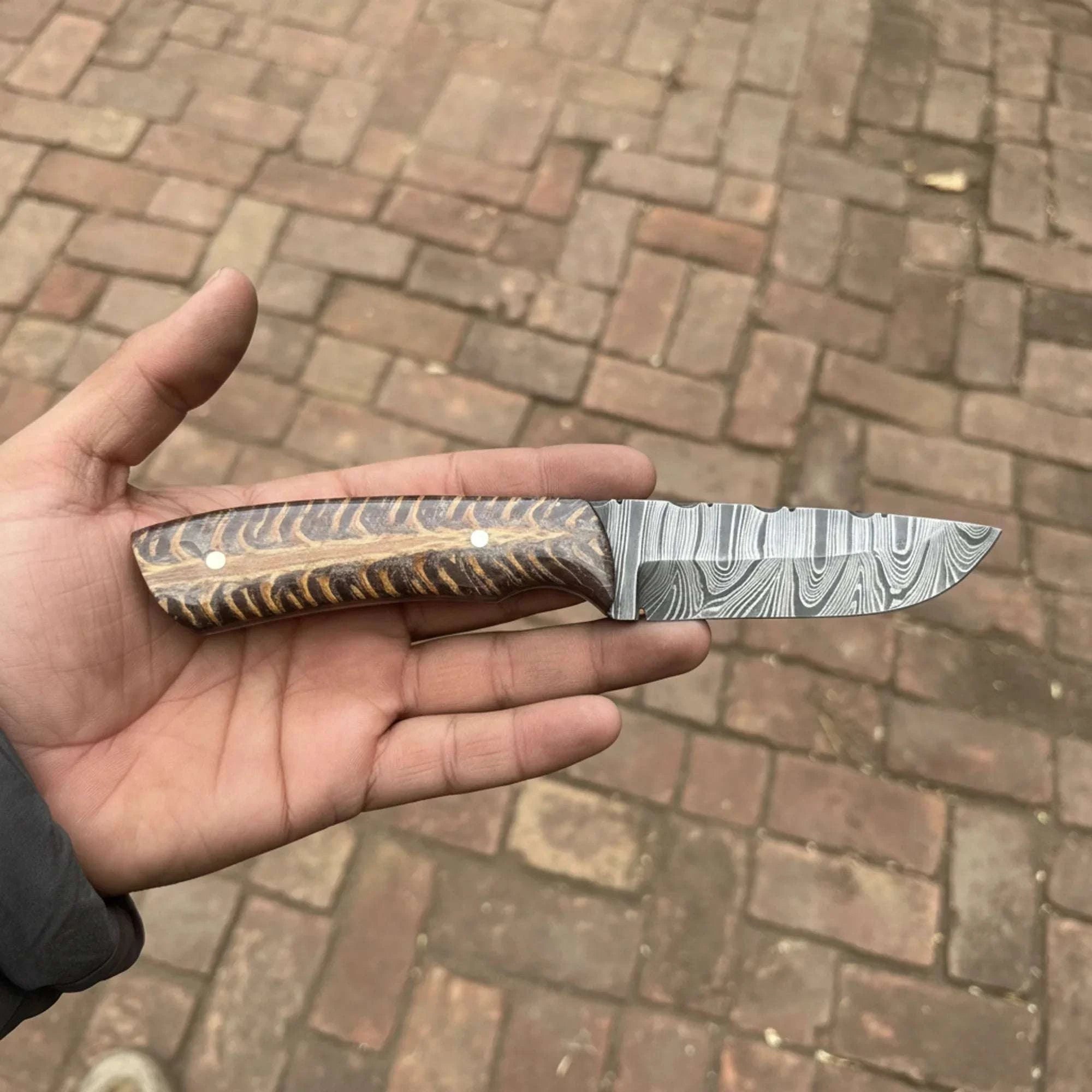 Palmarius Outdoors 7.5-Inch Damascus Puukko Fixed Blade Knife with Pinecone Epoxy Resin Handle Bowie Knife
