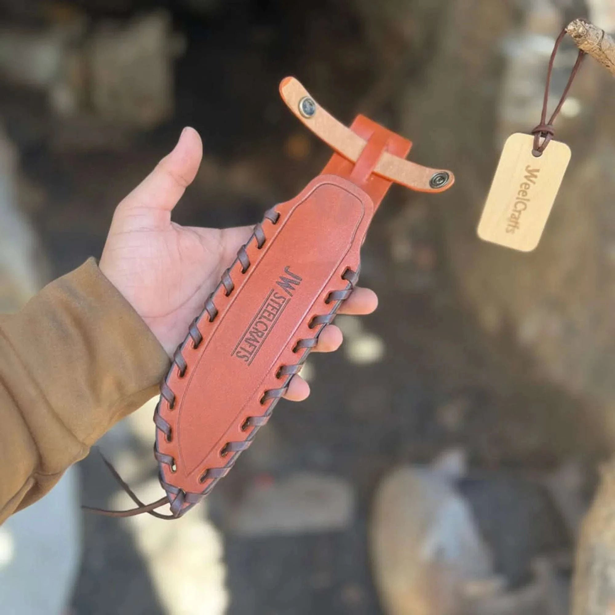 Palmarius Outdoors 10-Inch Hammered Spear Point Survival Knife — Ram Horn Black Resin Handle, Tiger Engraved Copper Bolster & Leather Sheath Survival Knife
