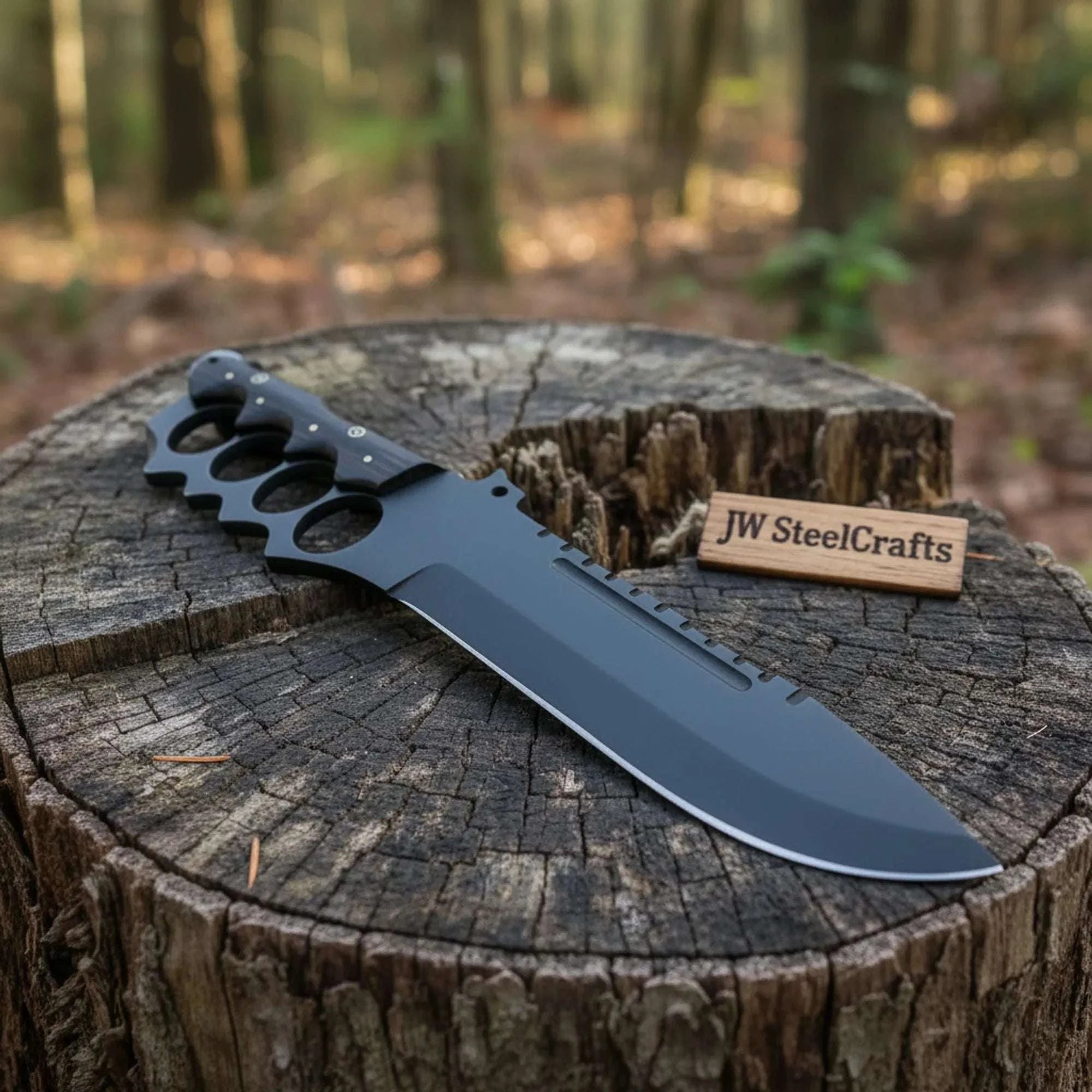 Palmarius Outdoors Knuckle Handle Tactical Knife Acid Etched Drop Point Fixed Blade 