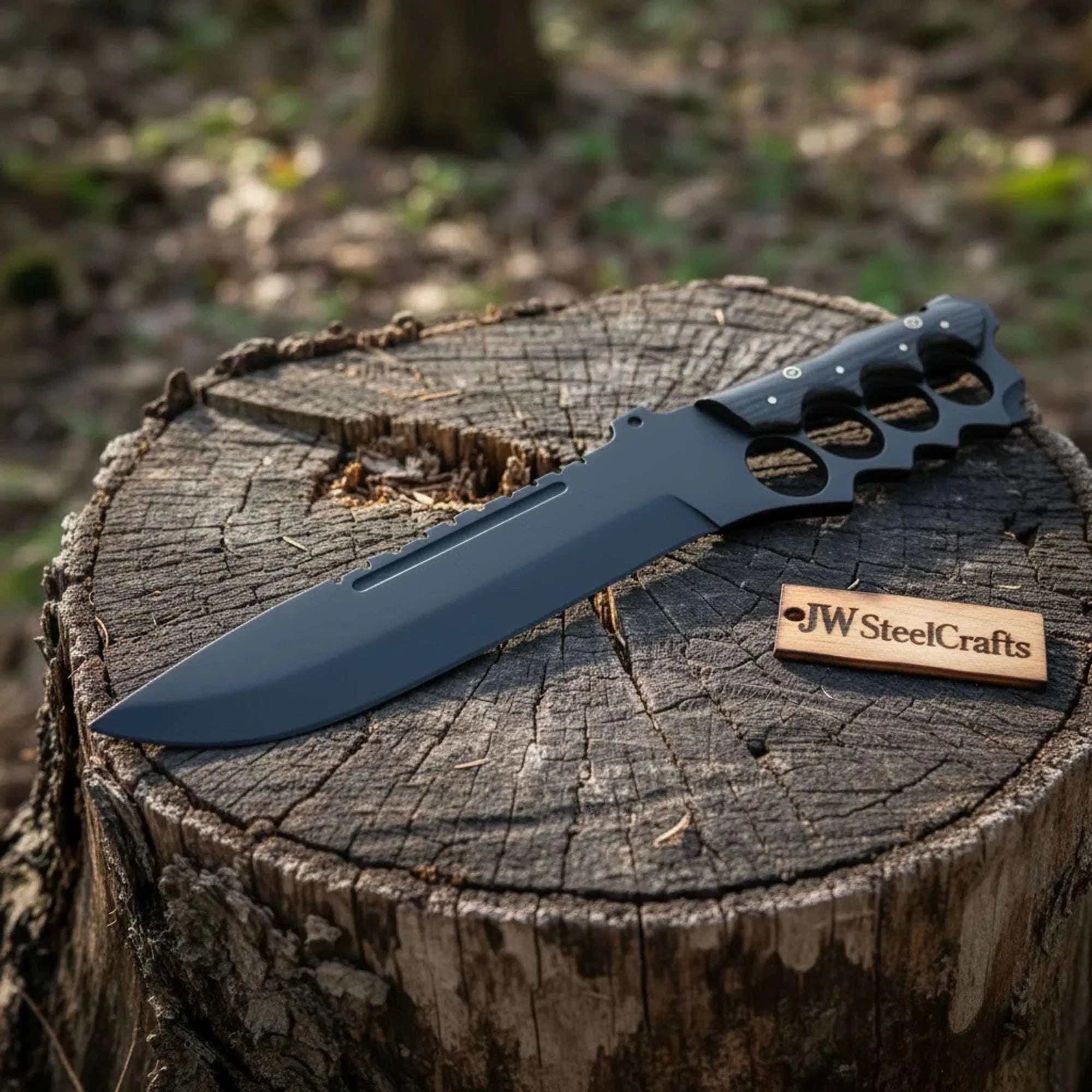 Palmarius Outdoors Knuckle Handle Tactical Knife Acid Etched Drop Point Fixed Blade 