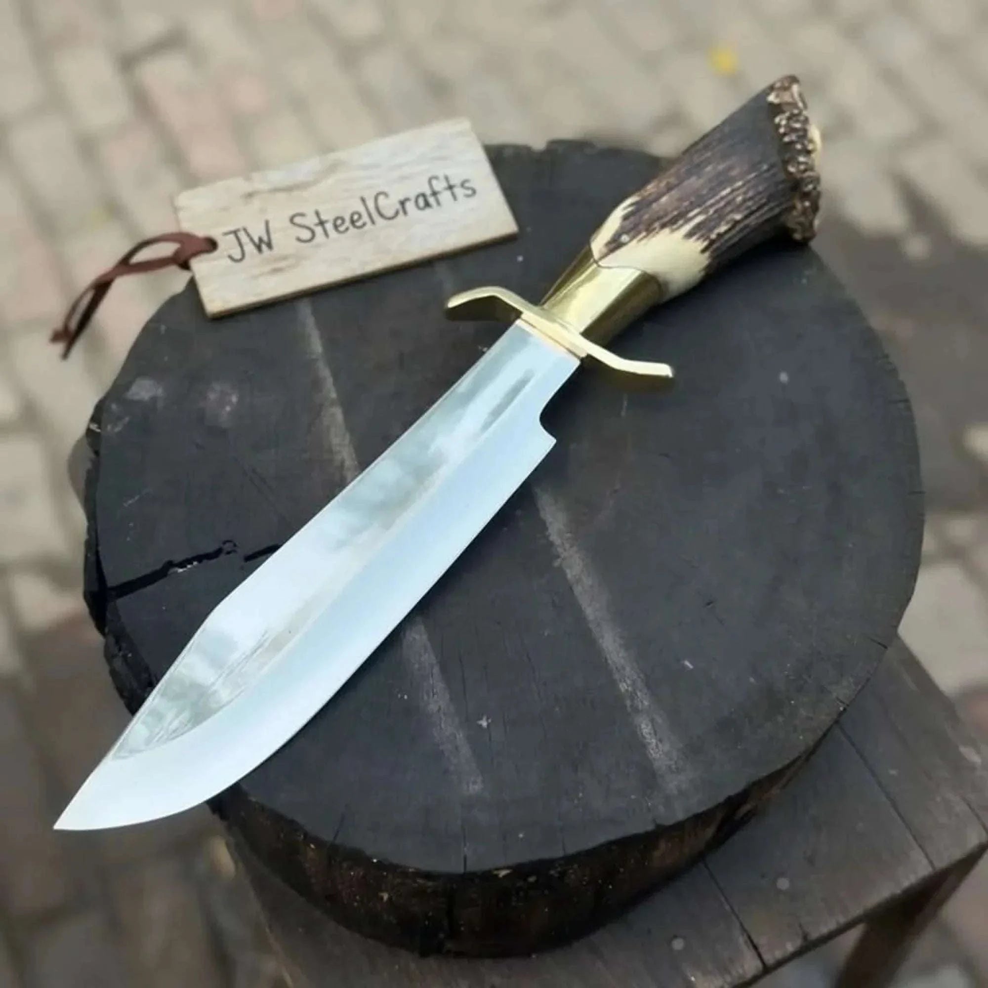 Palmarius Outdoors Handmade Carbon Steel Hunting Knife with Stag Horn Handle & Leather Sheath 