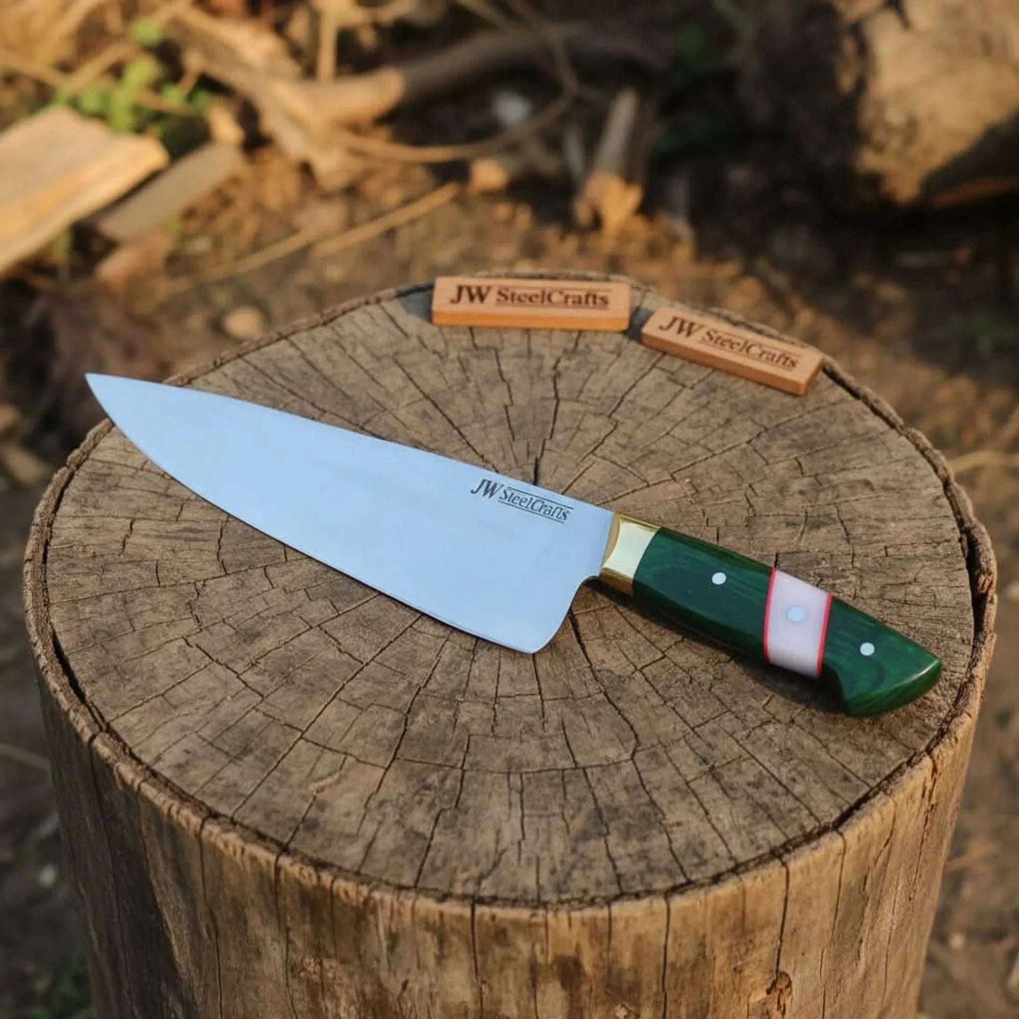 Palmarius Outdoors Carbon Steel Chef Knife 8” blade Green Handle Sharp Kitchen Knife 