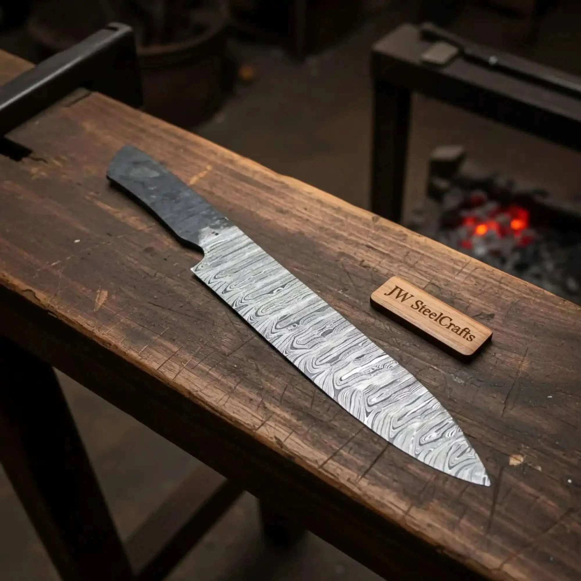 Palmarius Outdoors Handmade Twisted Damascus Chef Knife Blade Blank Gyuto Style for Custom Knife Making 
