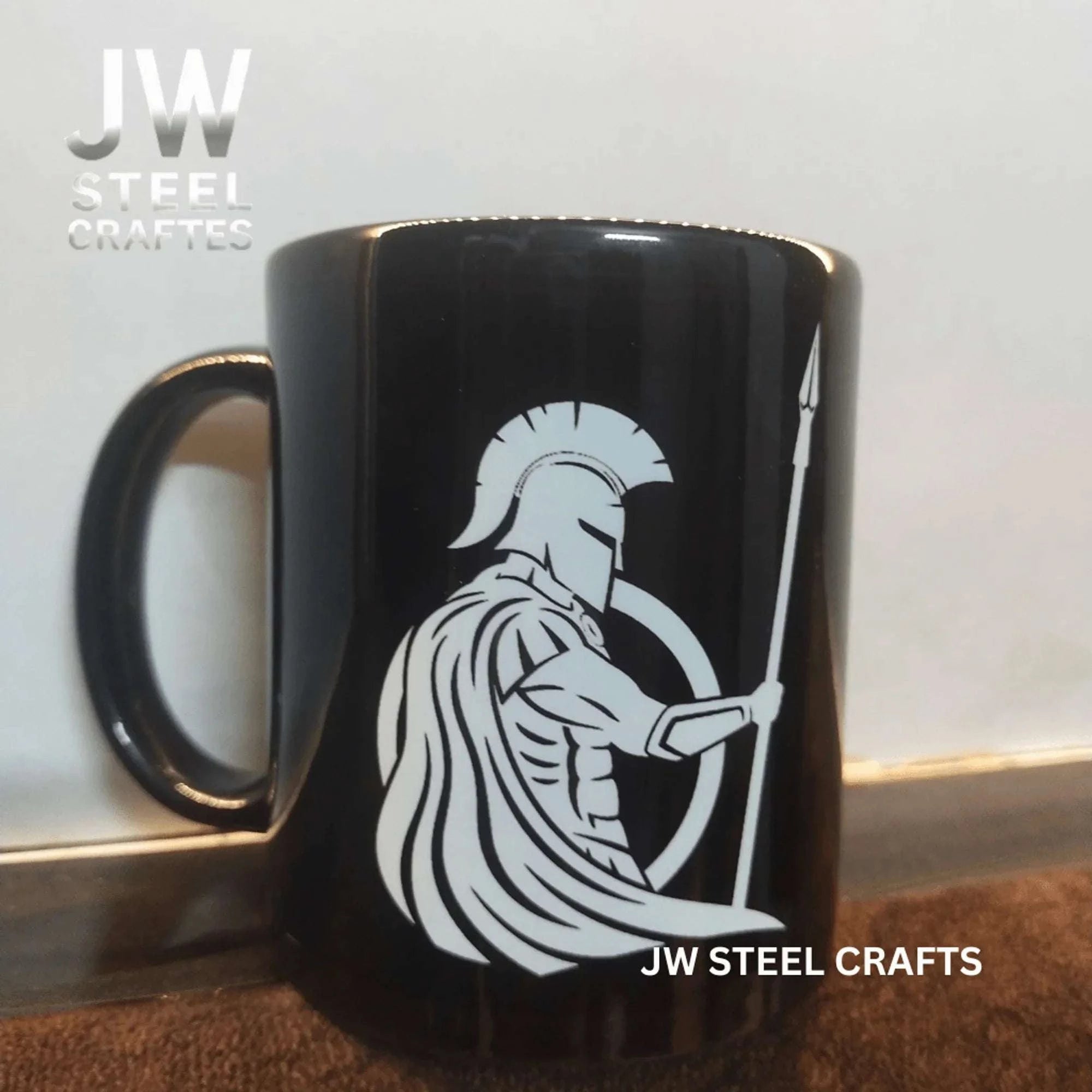Palmarius Outdoors Spartan Warrior Mug | Black Ceramic Coffee Cup | JW SteelCrafts viking mug