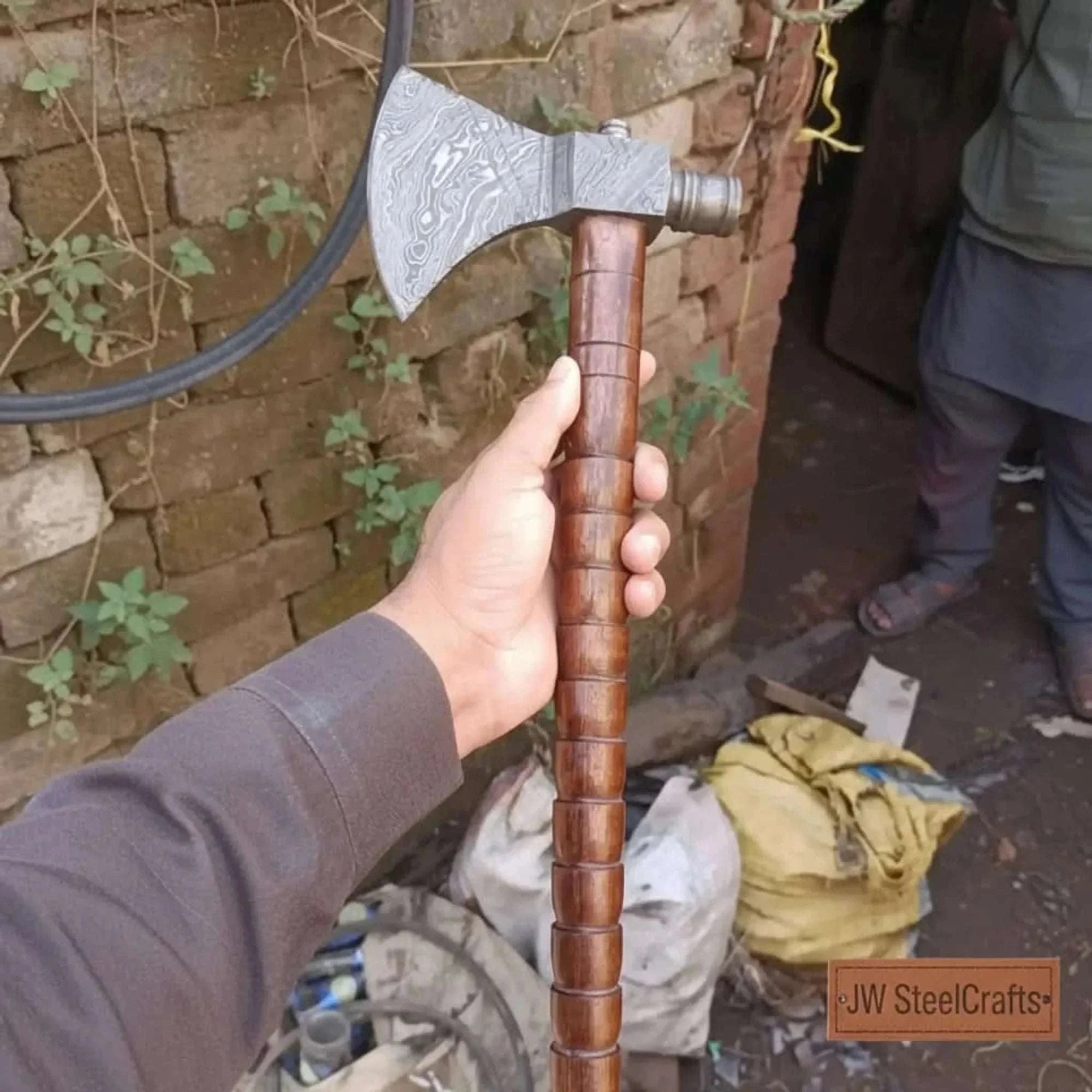 Palmarius Outdoors Damascus Pipe Tomahawk Hand Forged Viking Axe Handmade Axe