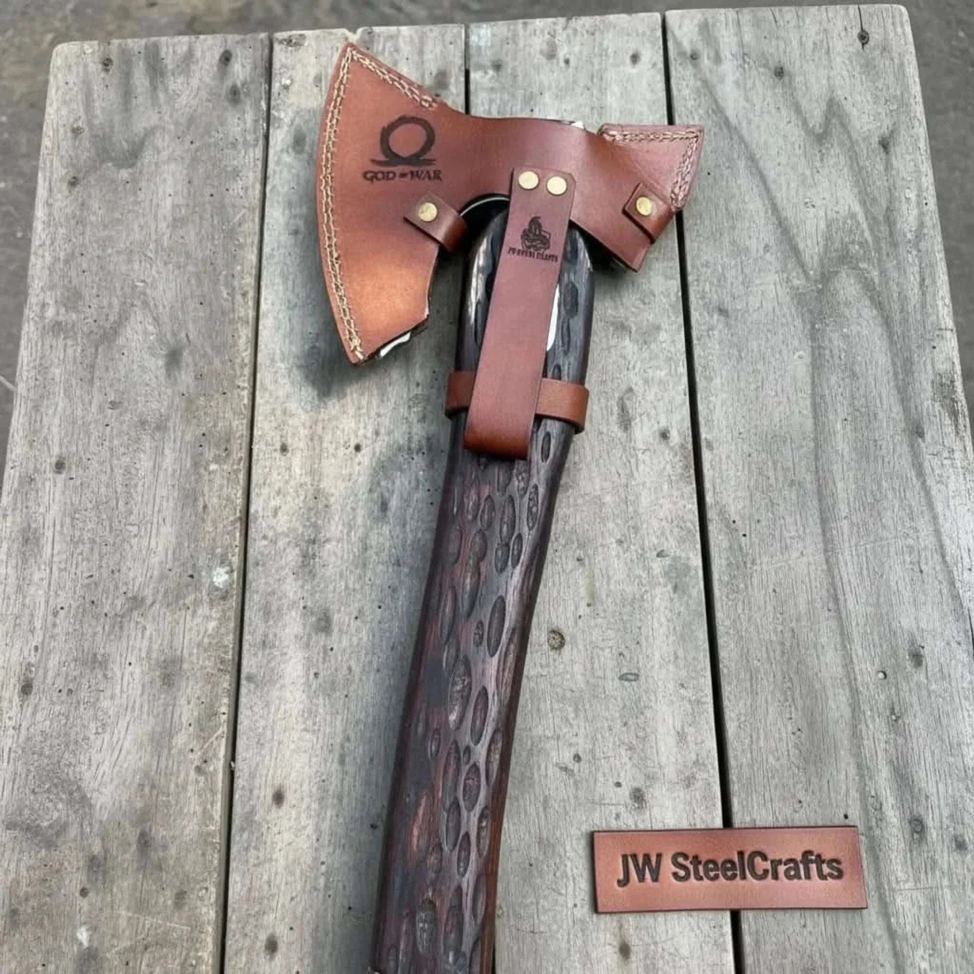 Palmarius Outdoors Engraved Leviathan Axe Replica with Carved Wood Handle Handmade Axe