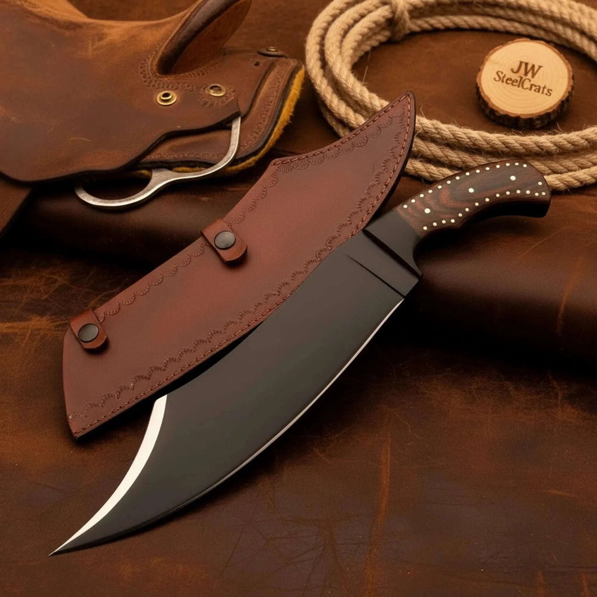 Palmarius Outdoors Hand-Forged High Carbon Steel Bowie Knife – 13-Inch Trailing Point Custom Bowie Knives