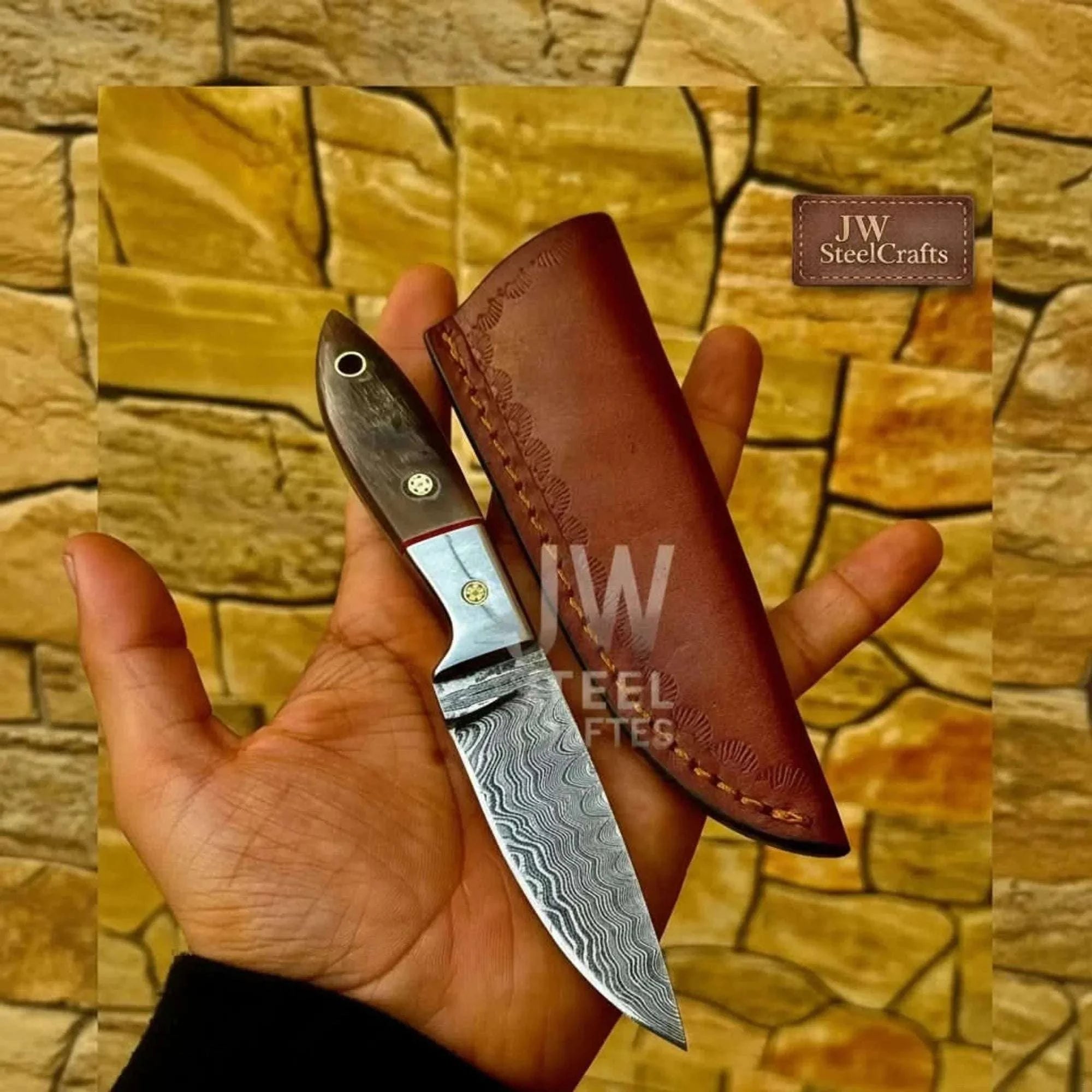 Palmarius Outdoors EDC Skinner Knife Damascus Steel, 6.5” Fixed Blade Skinner Knife