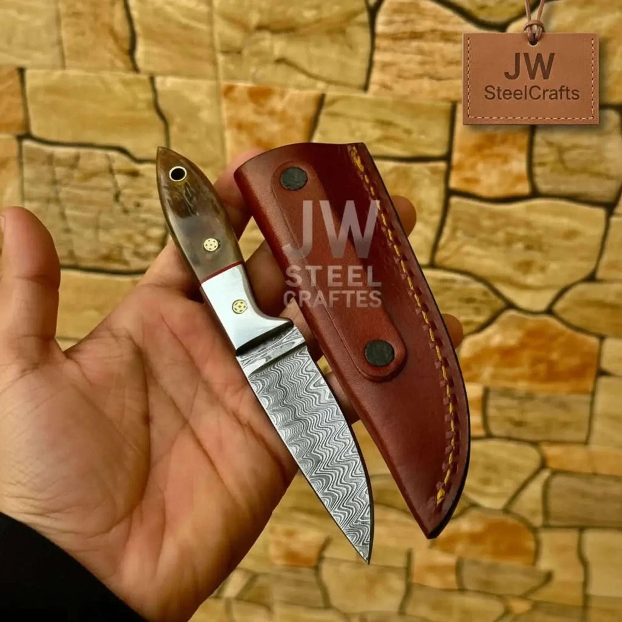 Palmarius Outdoors EDC Skinner Knife Damascus Steel, 6.5” Fixed Blade Skinner Knife