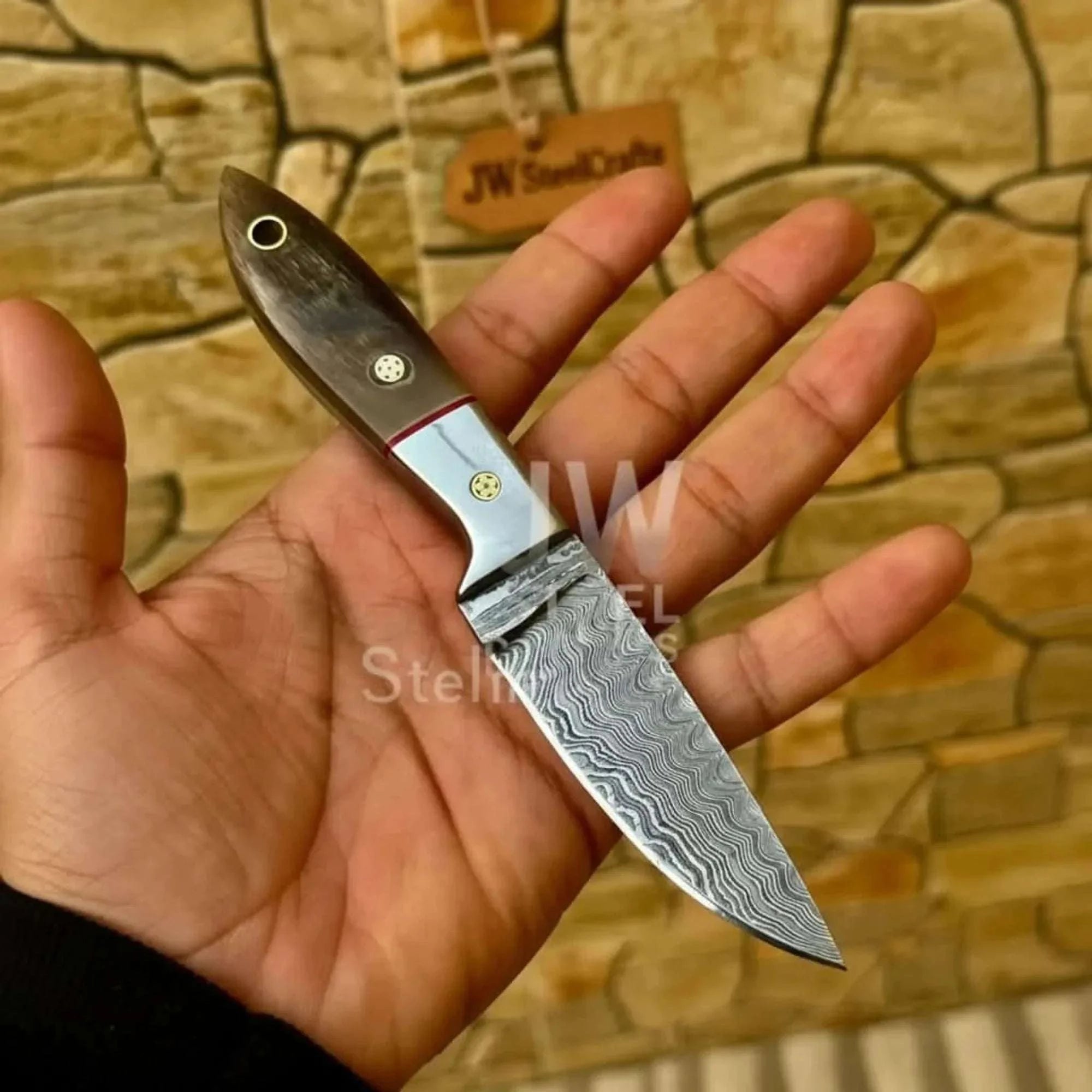 Palmarius Outdoors EDC Skinner Knife Damascus Steel, 6.5” Fixed Blade Skinner Knife
