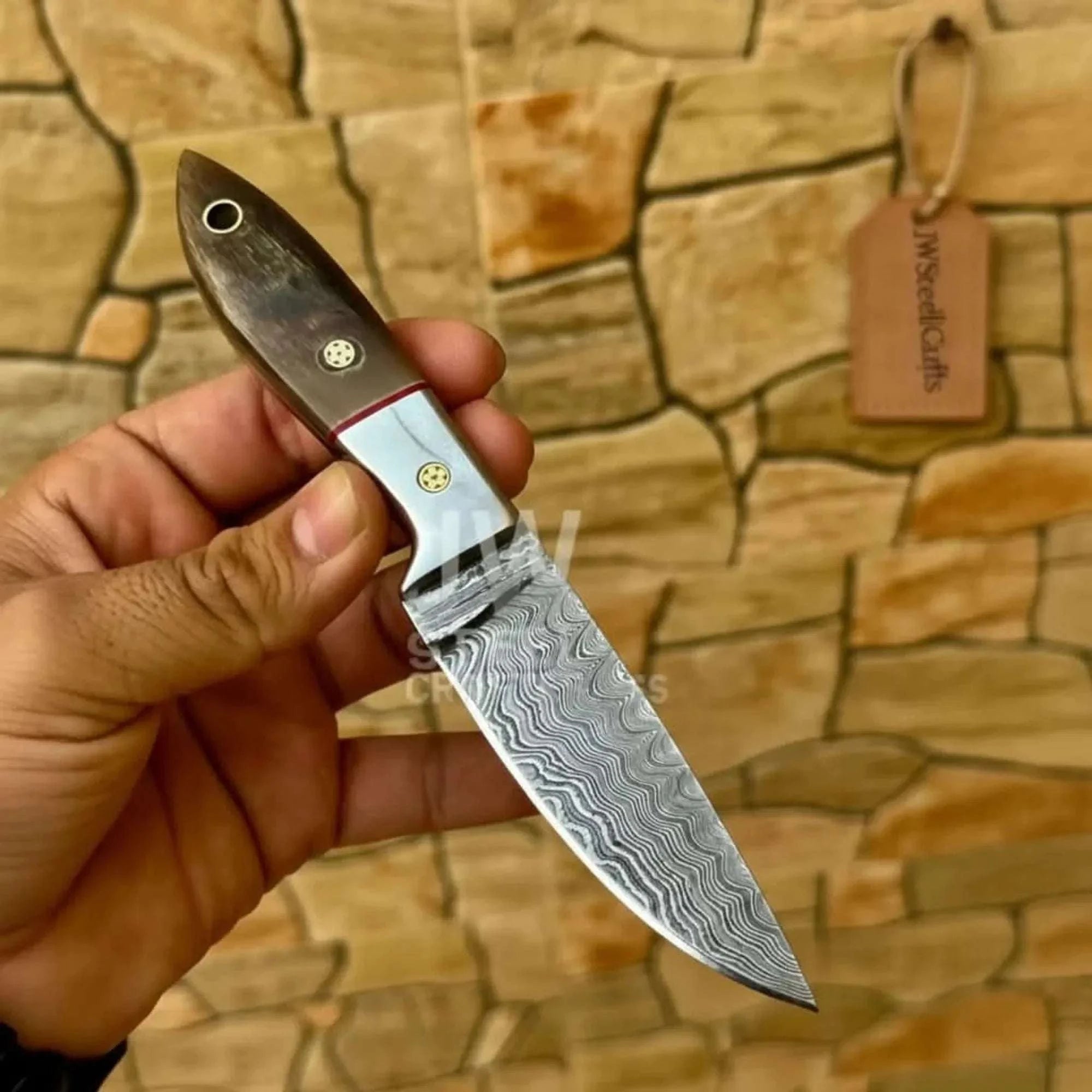 Palmarius Outdoors EDC Skinner Knife Damascus Steel, 6.5” Fixed Blade Skinner Knife