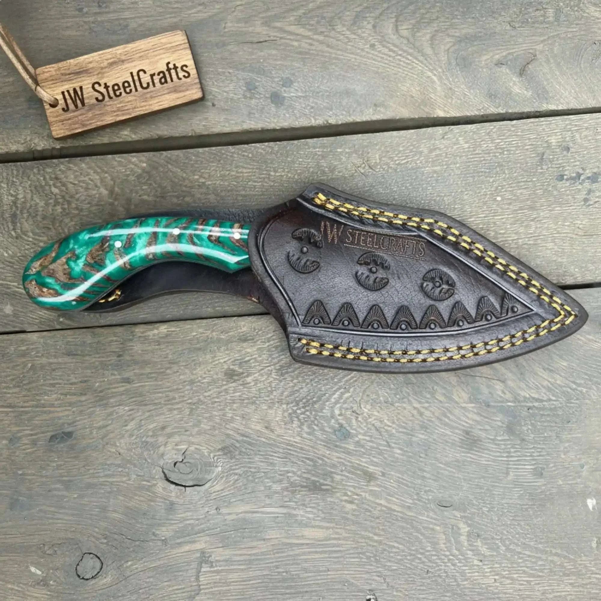 Palmarius Outdoors Handmade Skinner Knife with Green Pinecone Resin Handle 