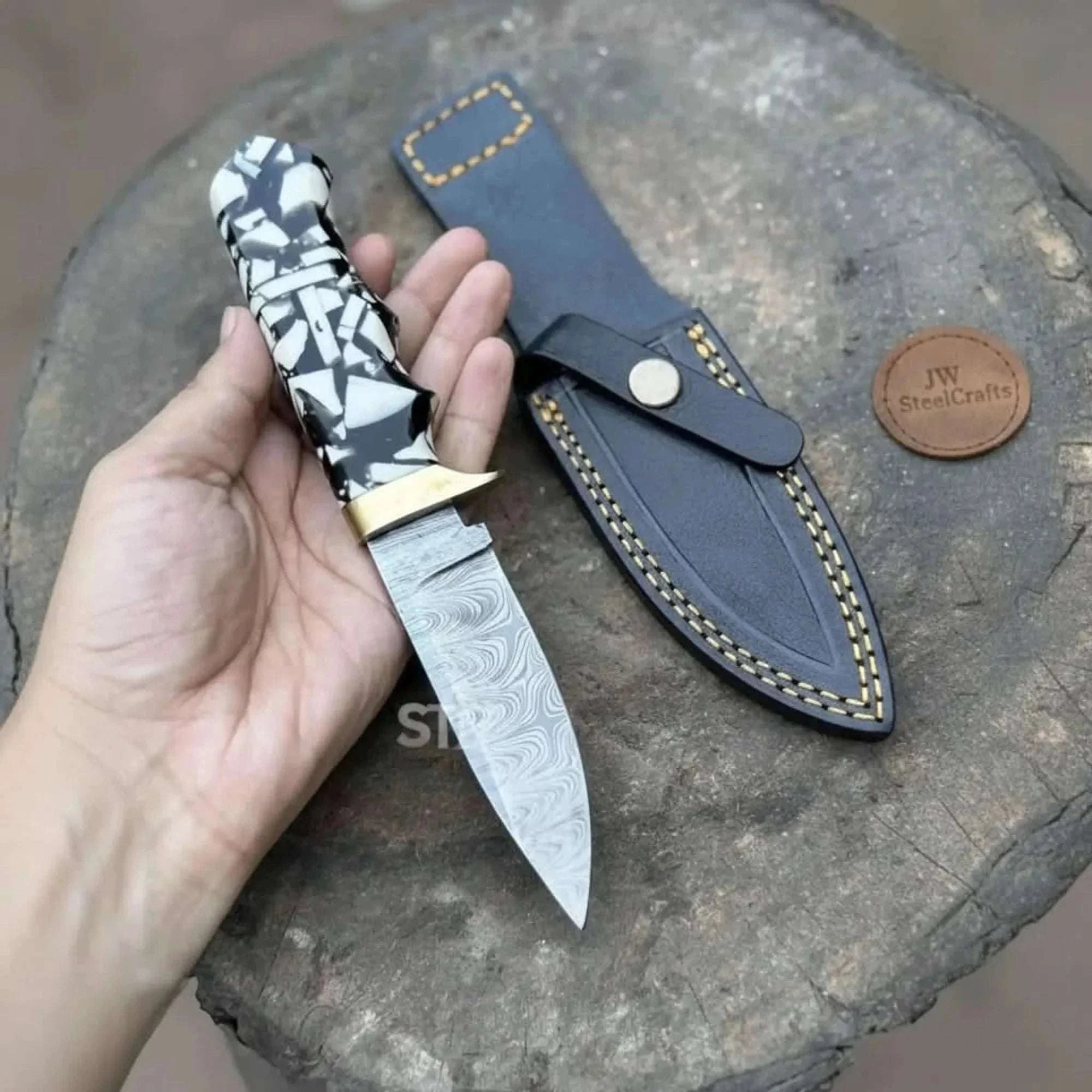 Palmarius Outdoors Handmade 7 Inch Damascus Outdoor Utility Knife Multiple Handle Options Skinner Knife