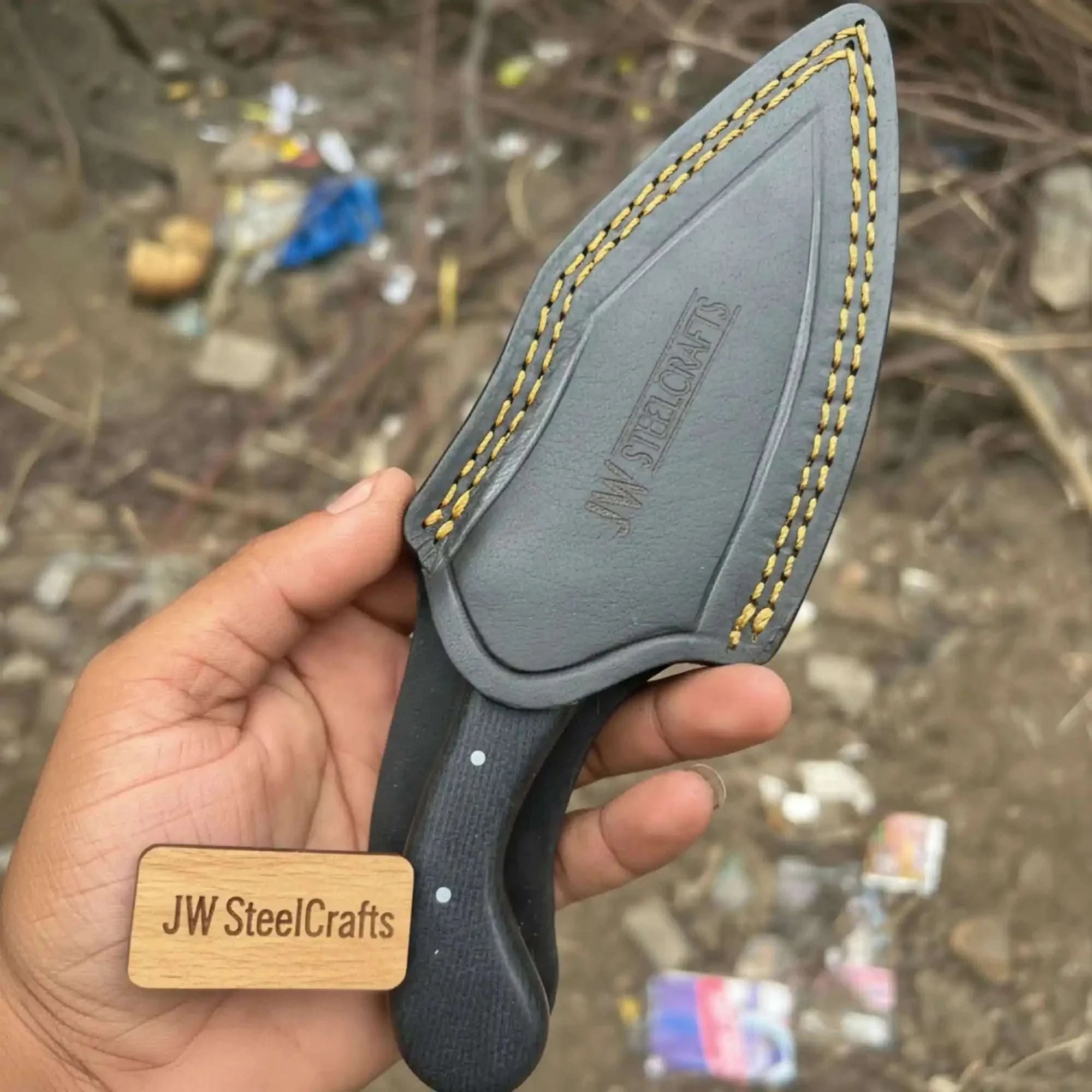 Palmarius Outdoors Handmade Tanto Hunting Knife with Black Micarta Handle 