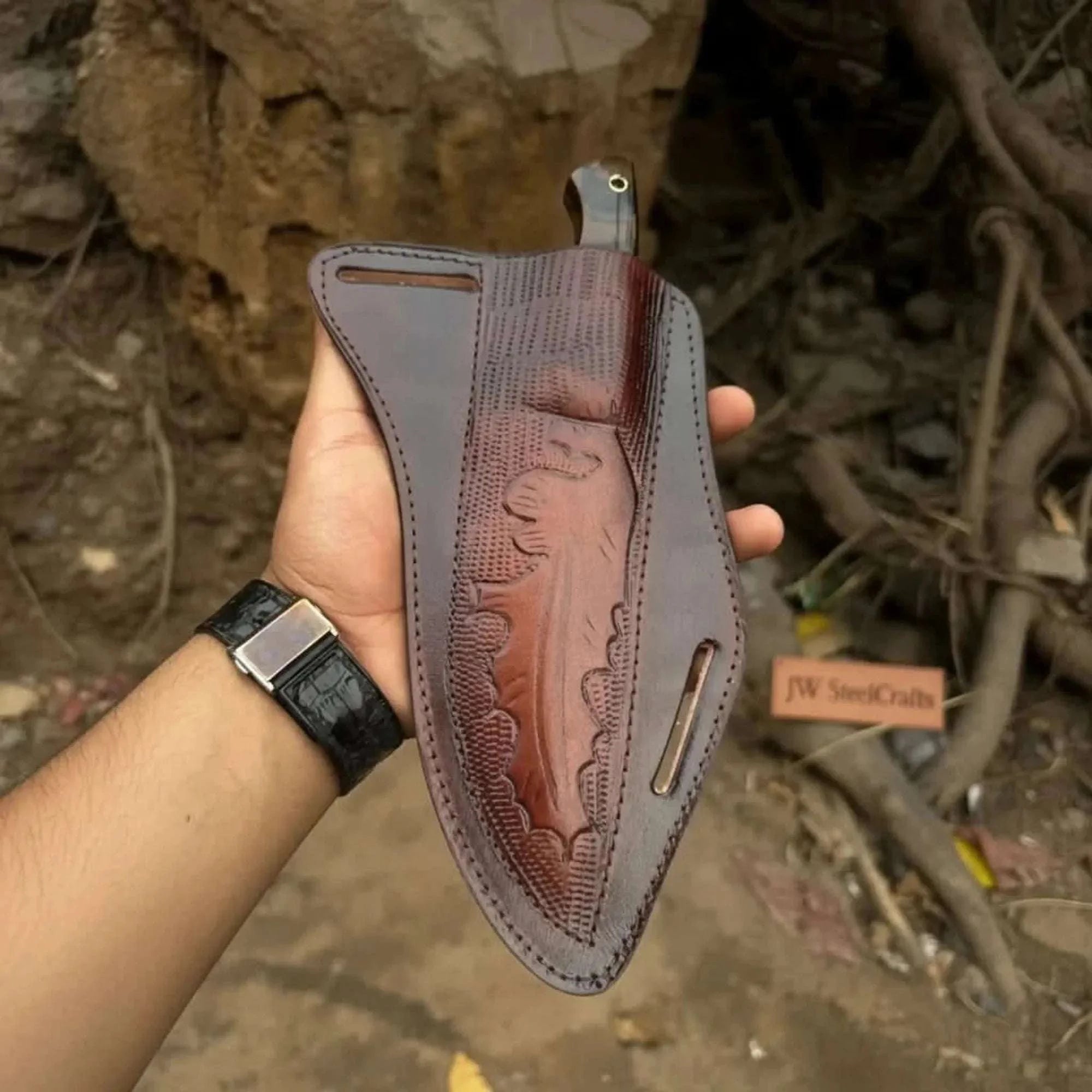 Palmarius Outdoors Hand-Forged Hammered Blade Knife Walnut Grip & Belt Sheath Hunting Knife