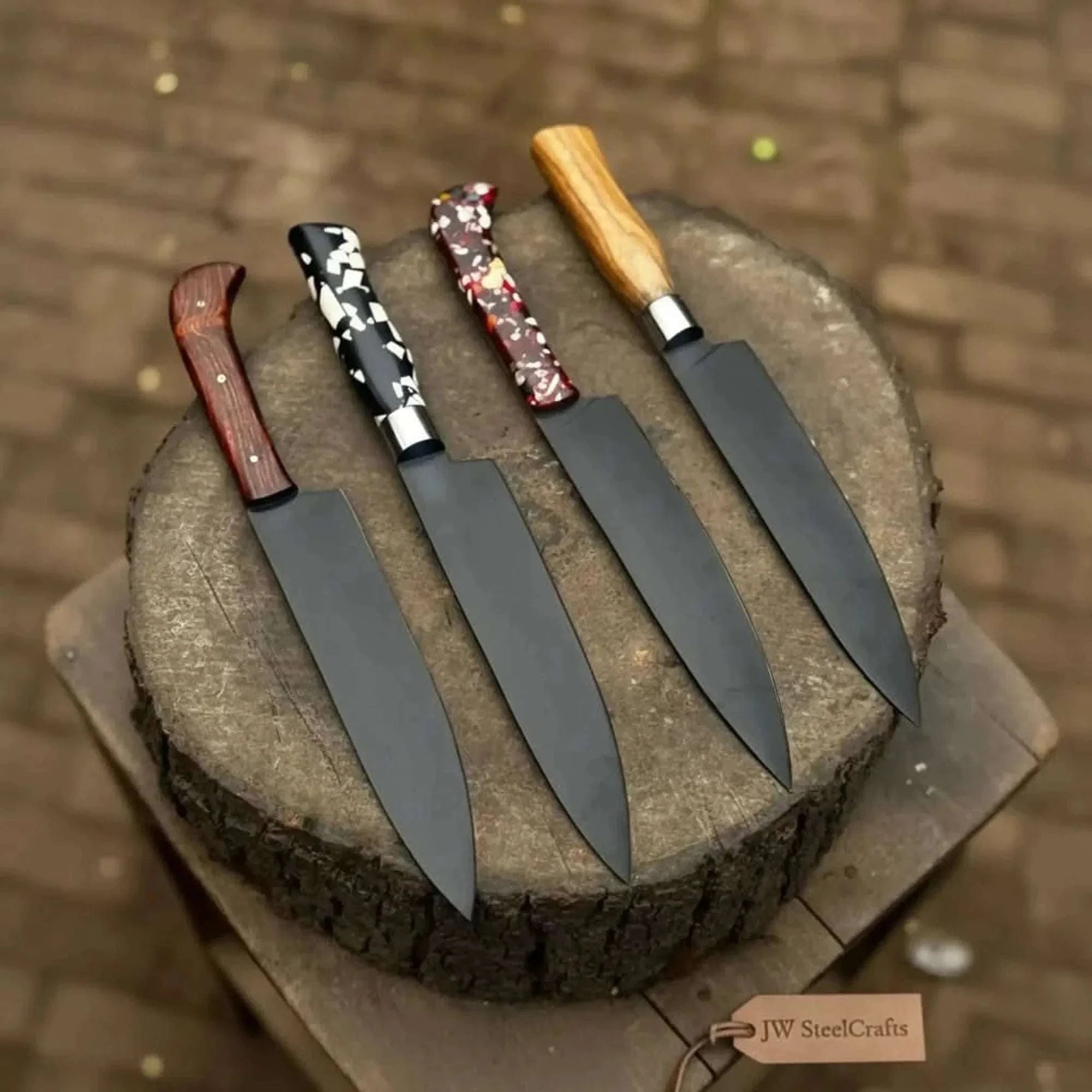Palmarius Outdoors Black Blade Chef Knife Full Tang with Custom Handle & Leather Sheath Stainless Steel Chef Knives