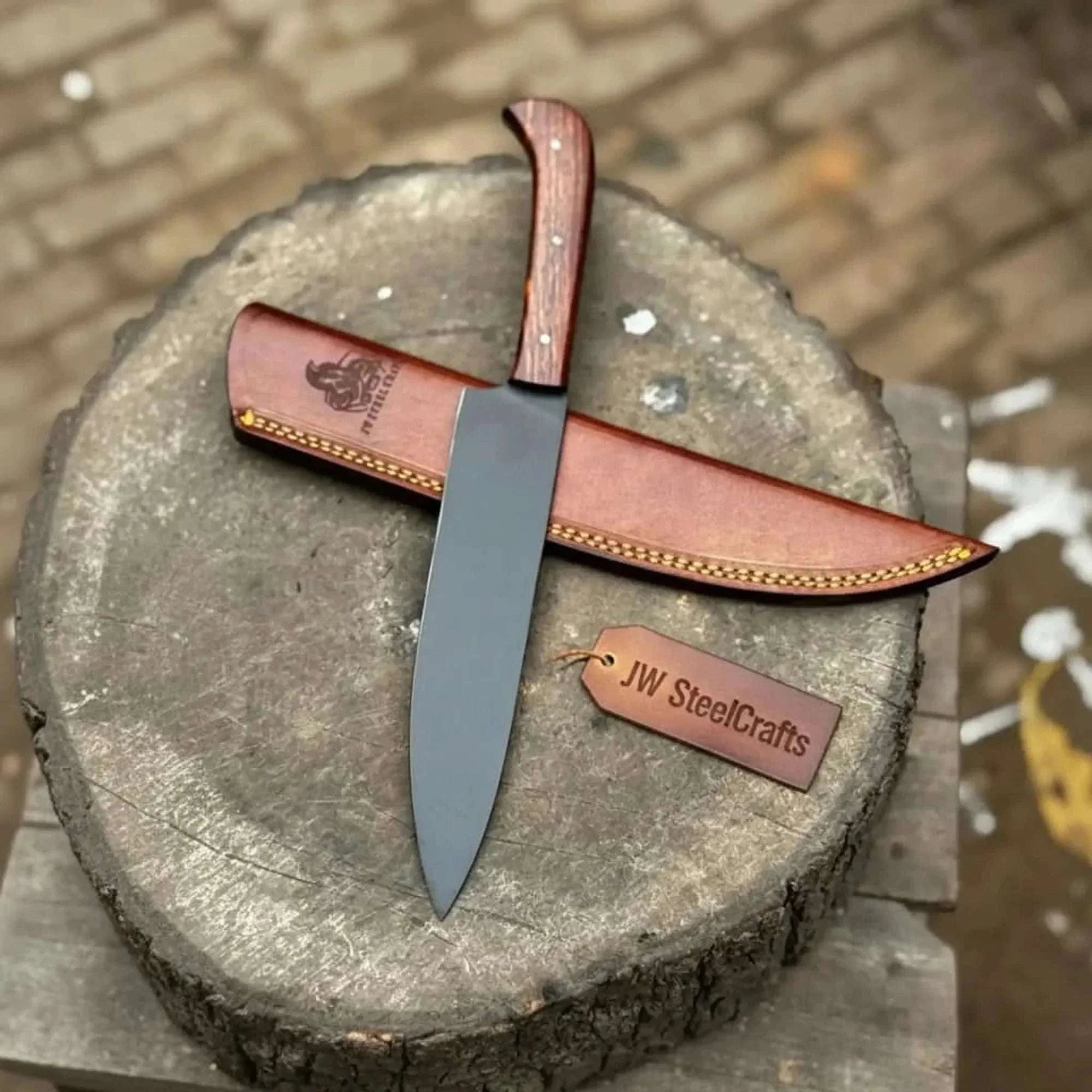 Palmarius Outdoors Black Blade Chef Knife Full Tang with Custom Handle & Leather Sheath Stainless Steel Chef Knives