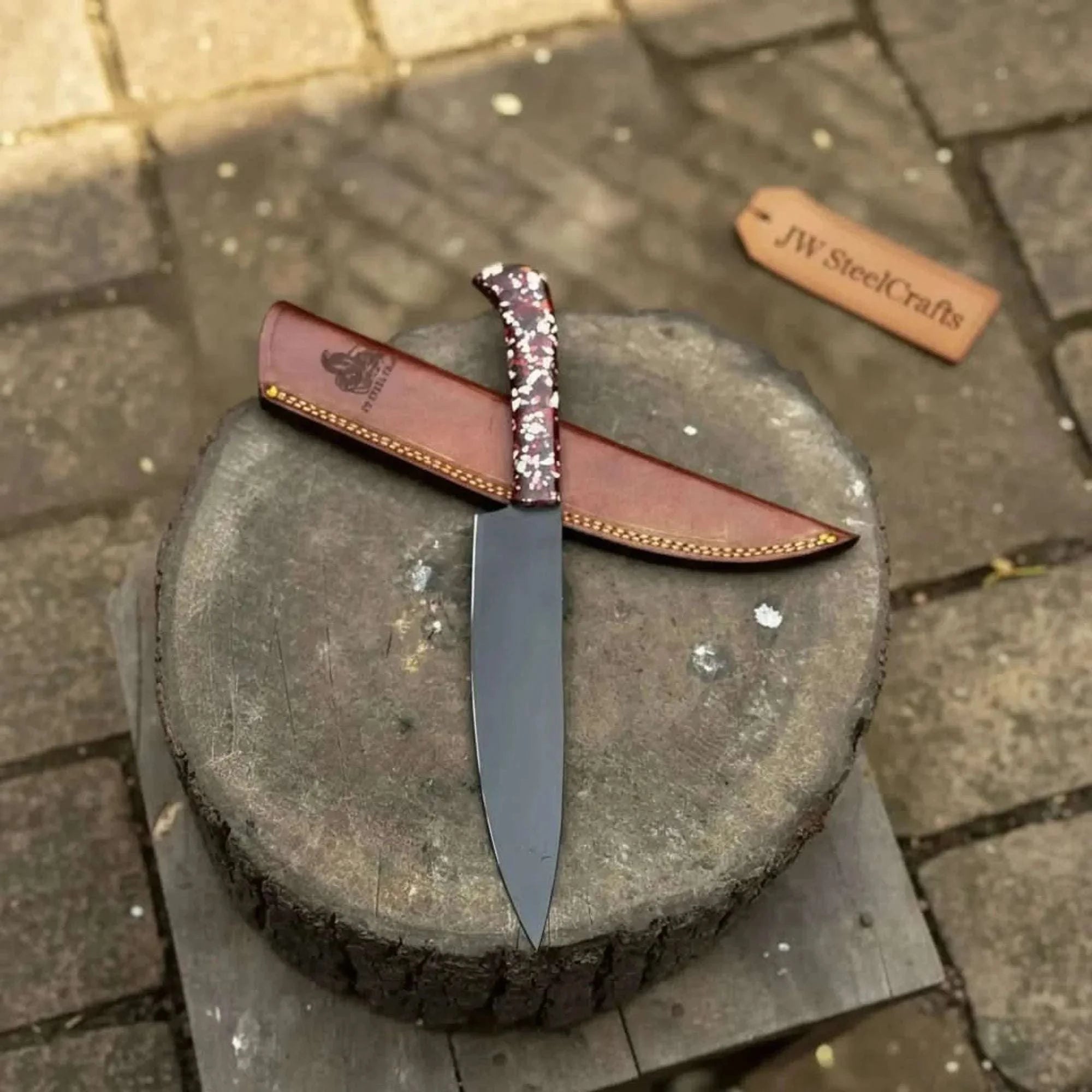 Palmarius Outdoors Black Blade Chef Knife Full Tang with Custom Handle & Leather Sheath Stainless Steel Chef Knives
