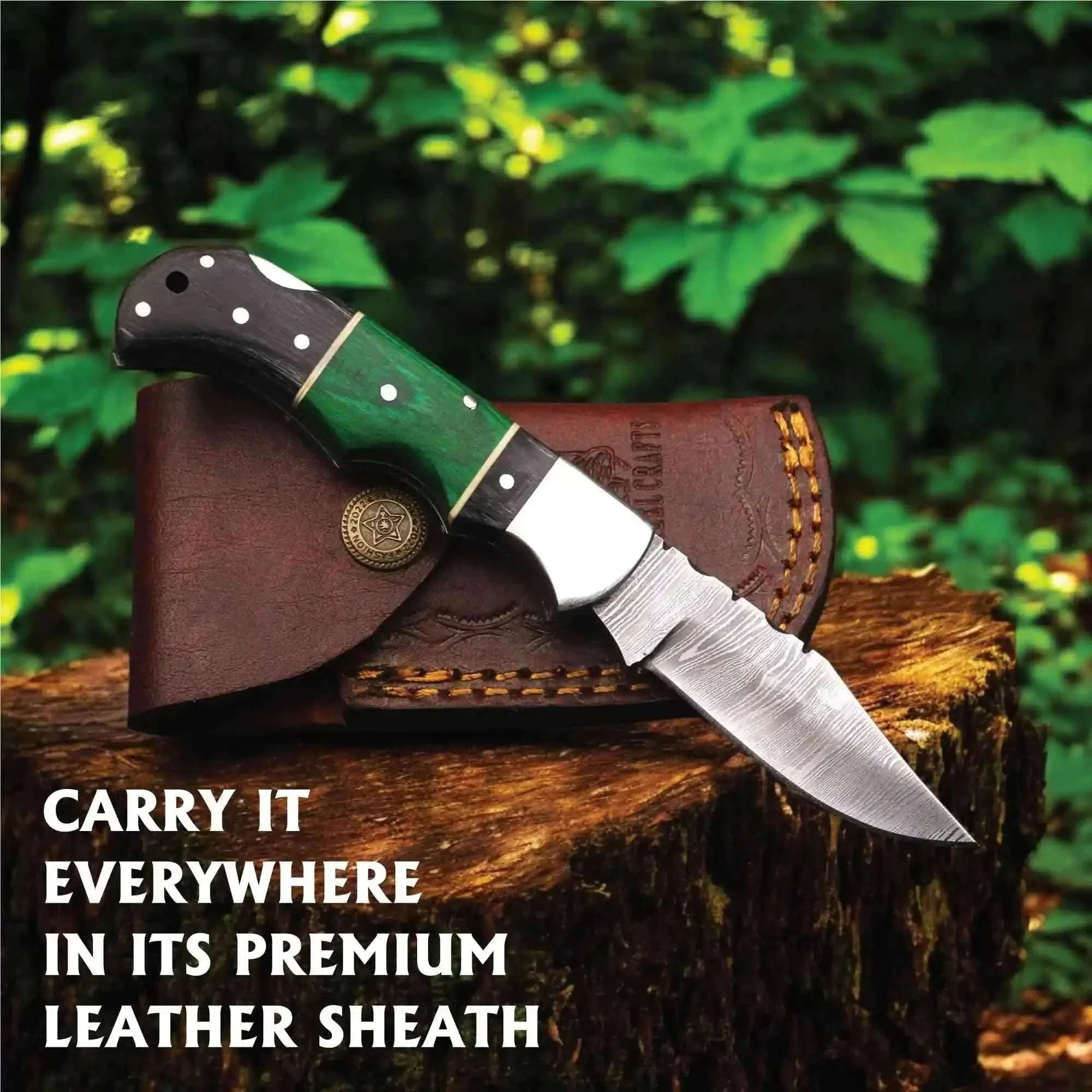 Palmarius Outdoors Hand-Forged Cedar Trail Damascus Folding Knife with Pakka Wood Handle Back Lock Folder