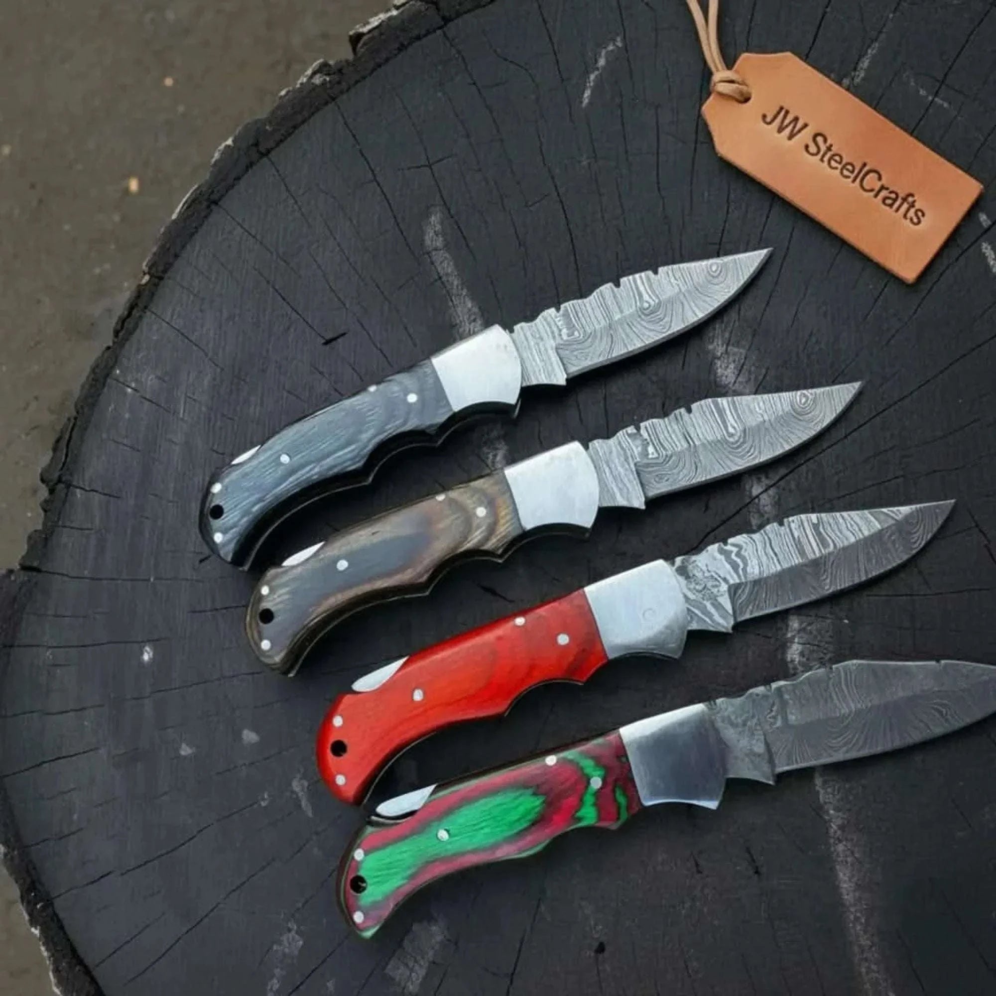 Palmarius Outdoors Handmade Damascus Steel Folding Knife 4 Premium Handle Variations Back Lock Folder