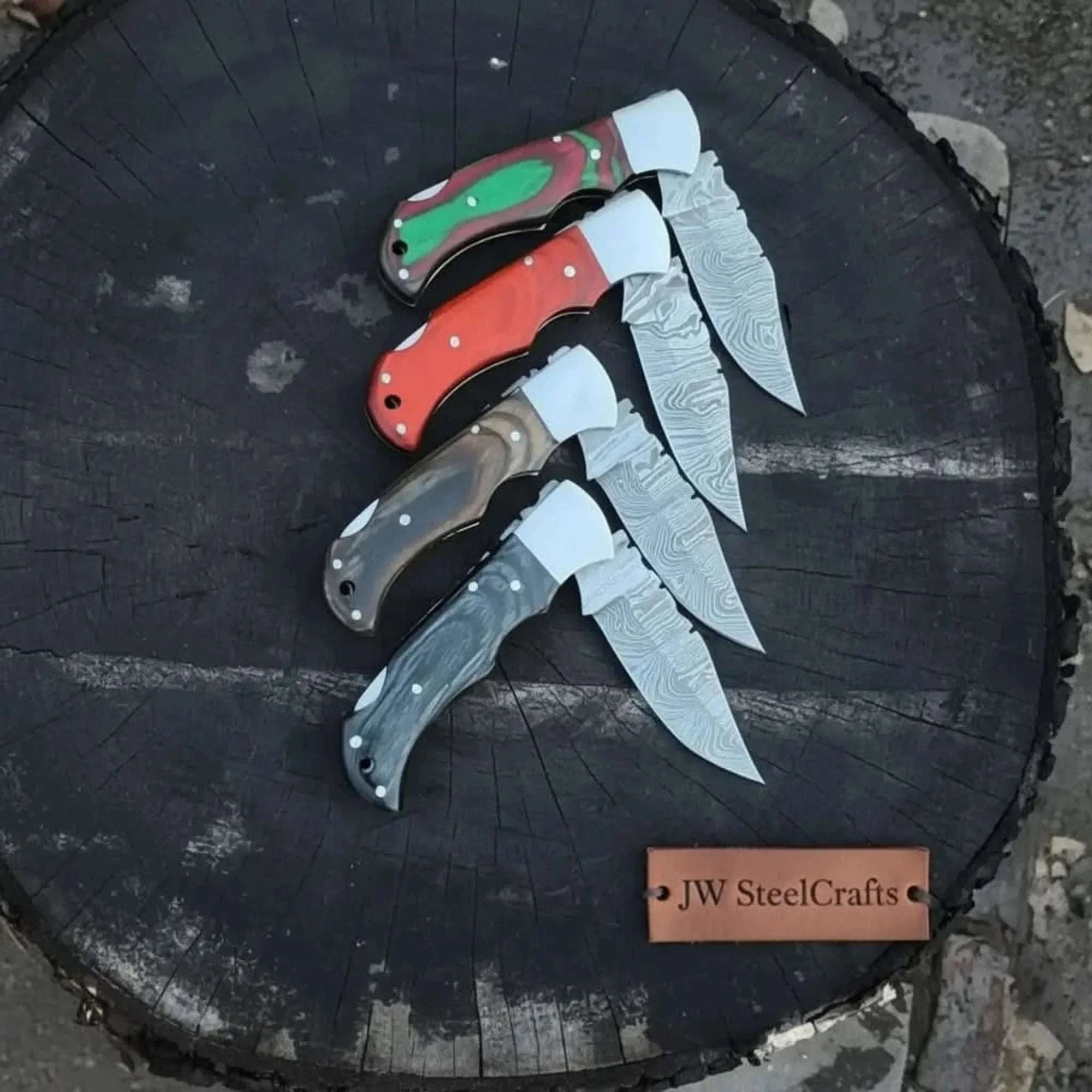 Palmarius Outdoors Handmade Damascus Steel Folding Knife 4 Premium Handle Variations Back Lock Folder