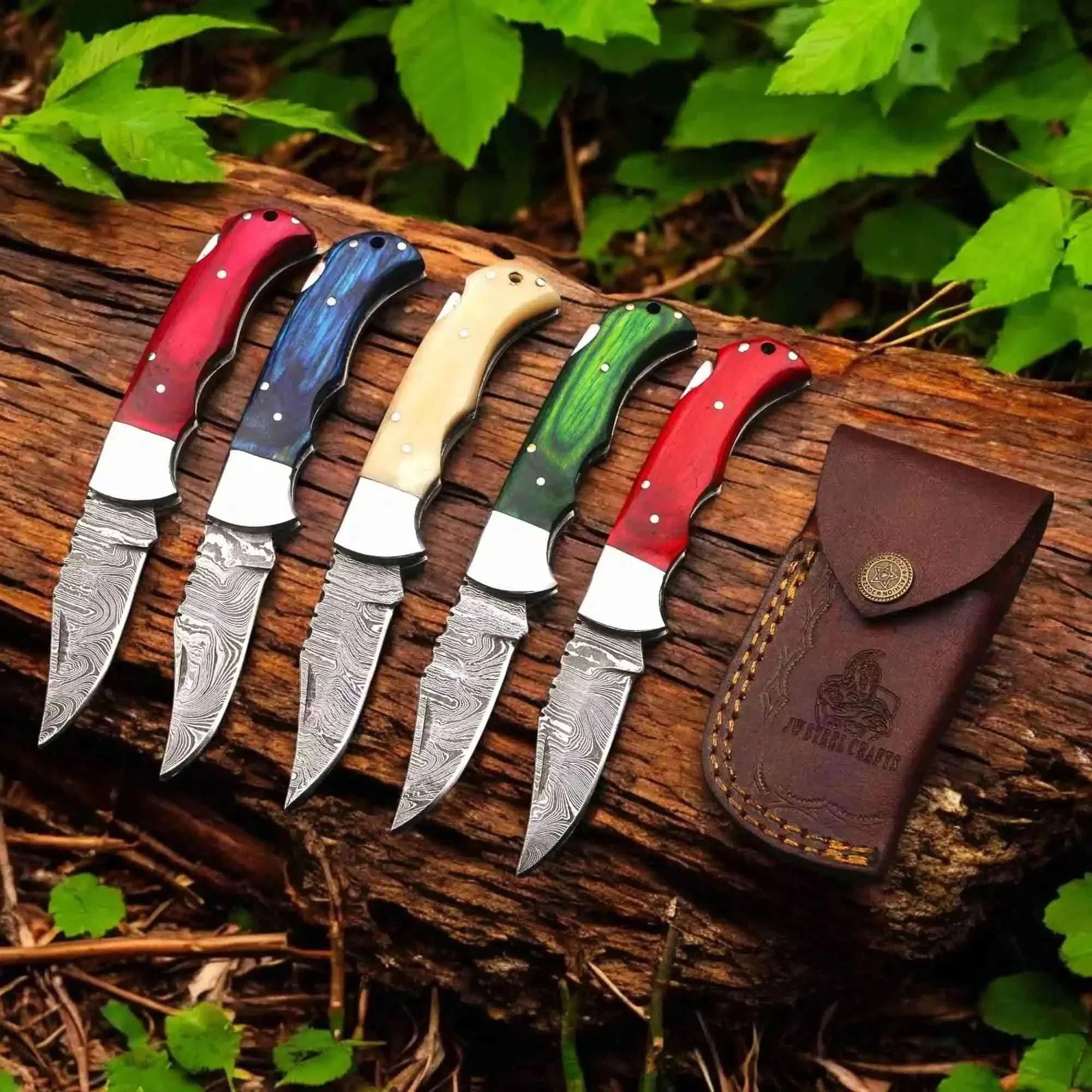 Palmarius Outdoors Handmade Backtrail Damascus Lockback Set with Different Handle Options Back Lock Folder
