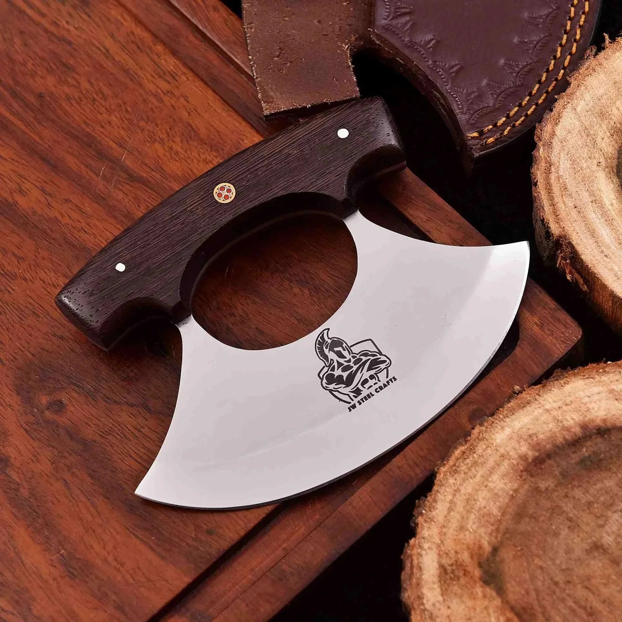 Palmarius Outdoors Handmade Ulu Chopper Knife — High Polished Stainless Steel Blade Pizza Cutter
