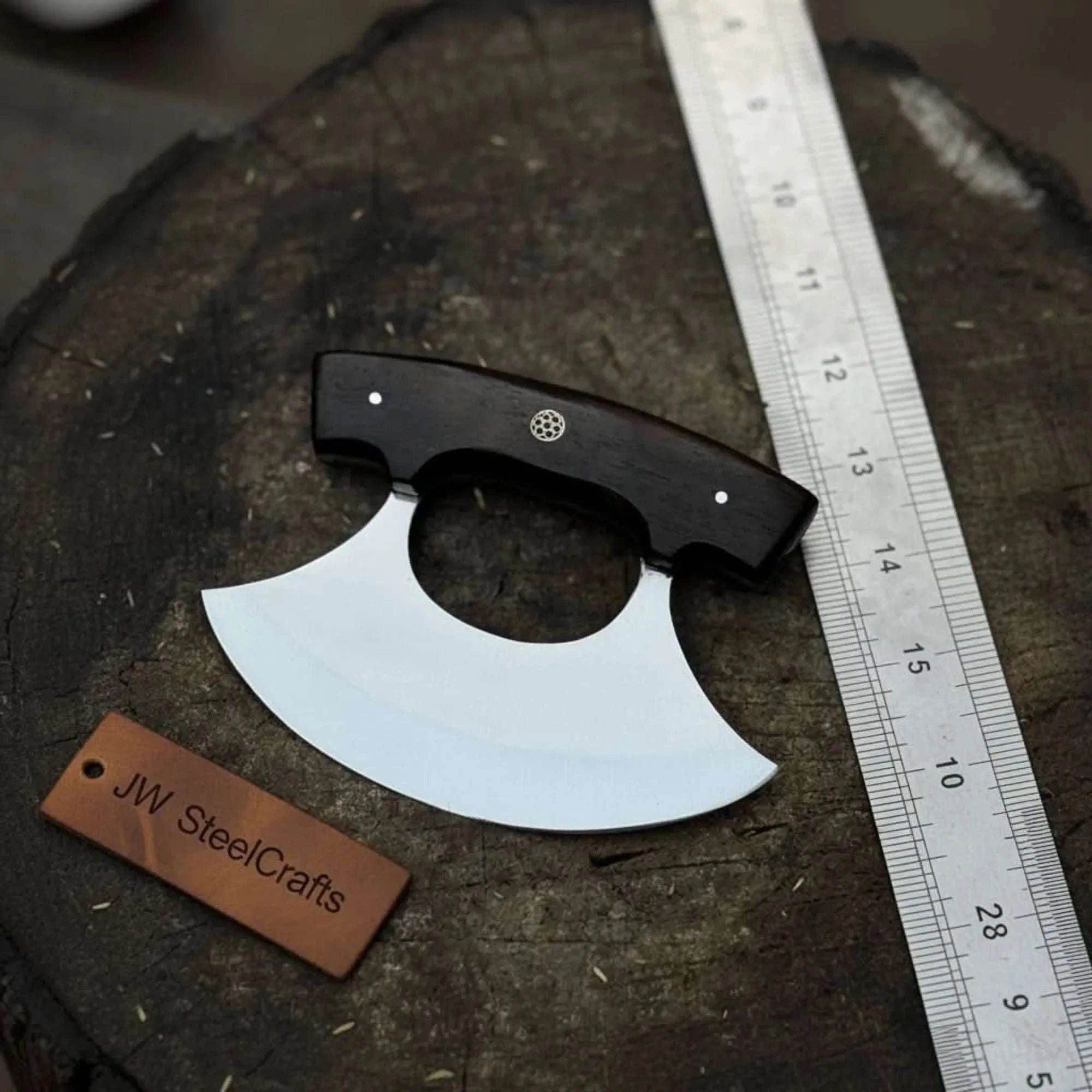 Palmarius Outdoors Handmade Ulu Chopper Knife — High Polished Stainless Steel Blade Pizza Cutter