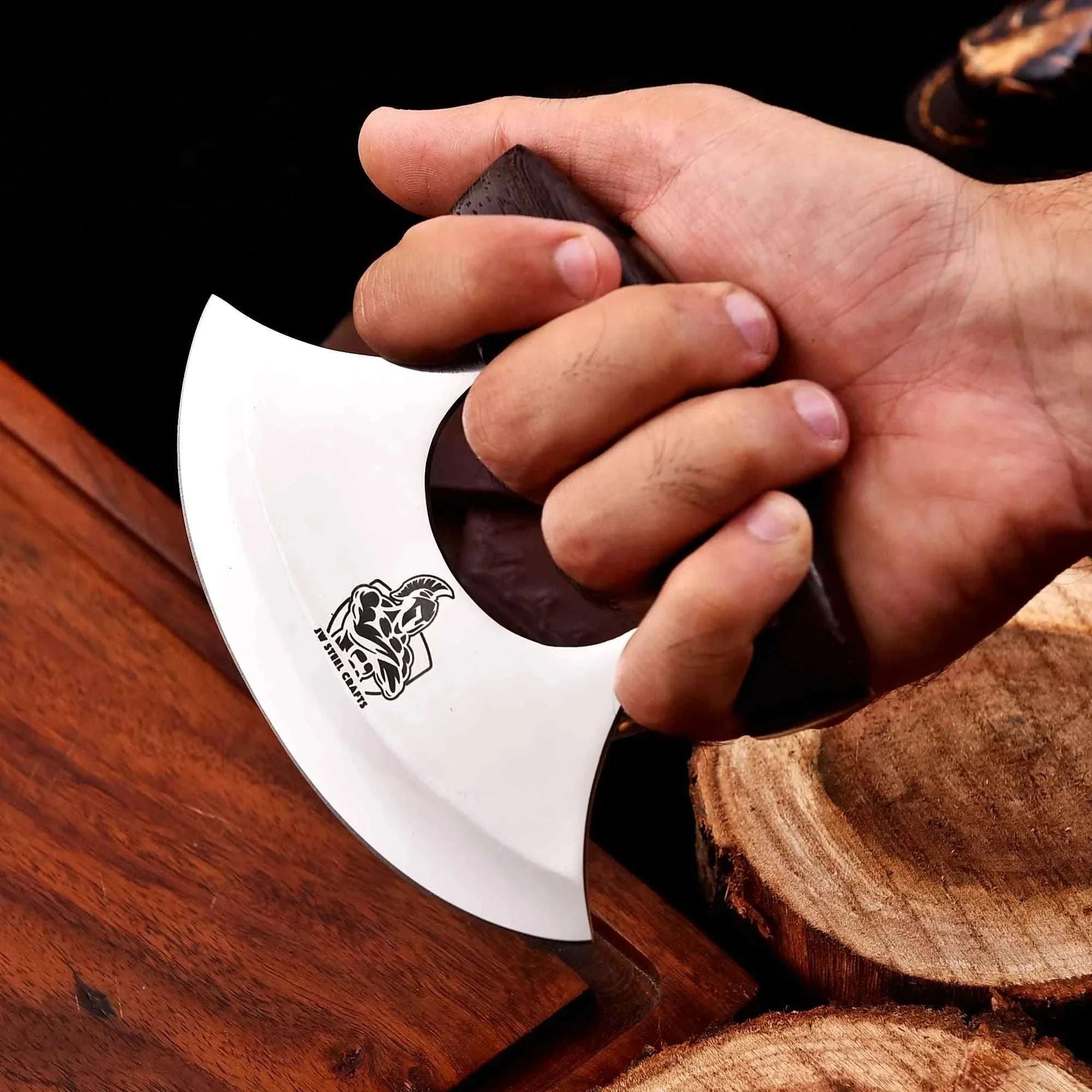 Palmarius Outdoors Handmade Ulu Chopper Knife — High Polished Stainless Steel Blade Pizza Cutter