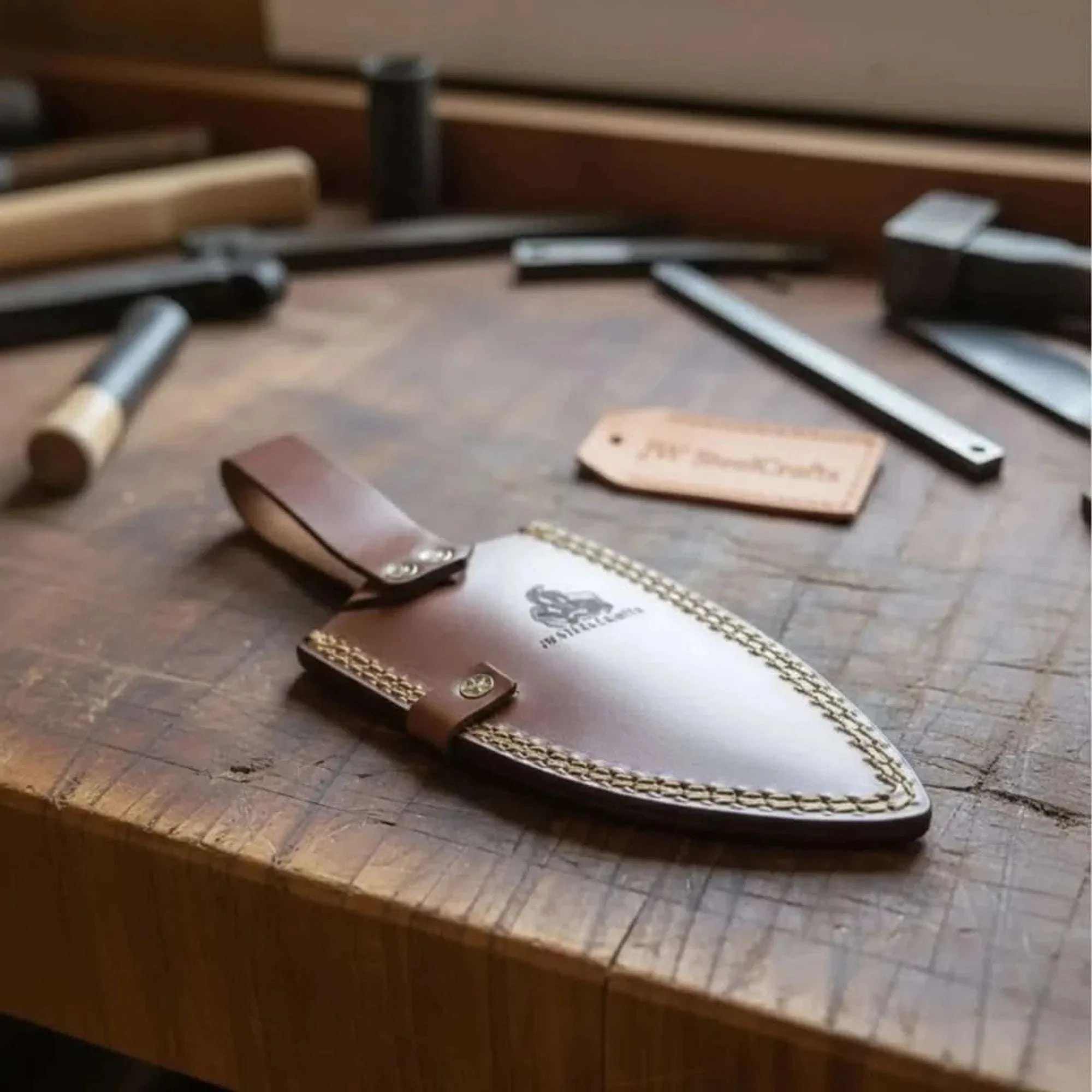 Palmarius Outdoors Ko Bunka Damascus Knife Reverse Tanto USA Flag Handle Cleaver Knives