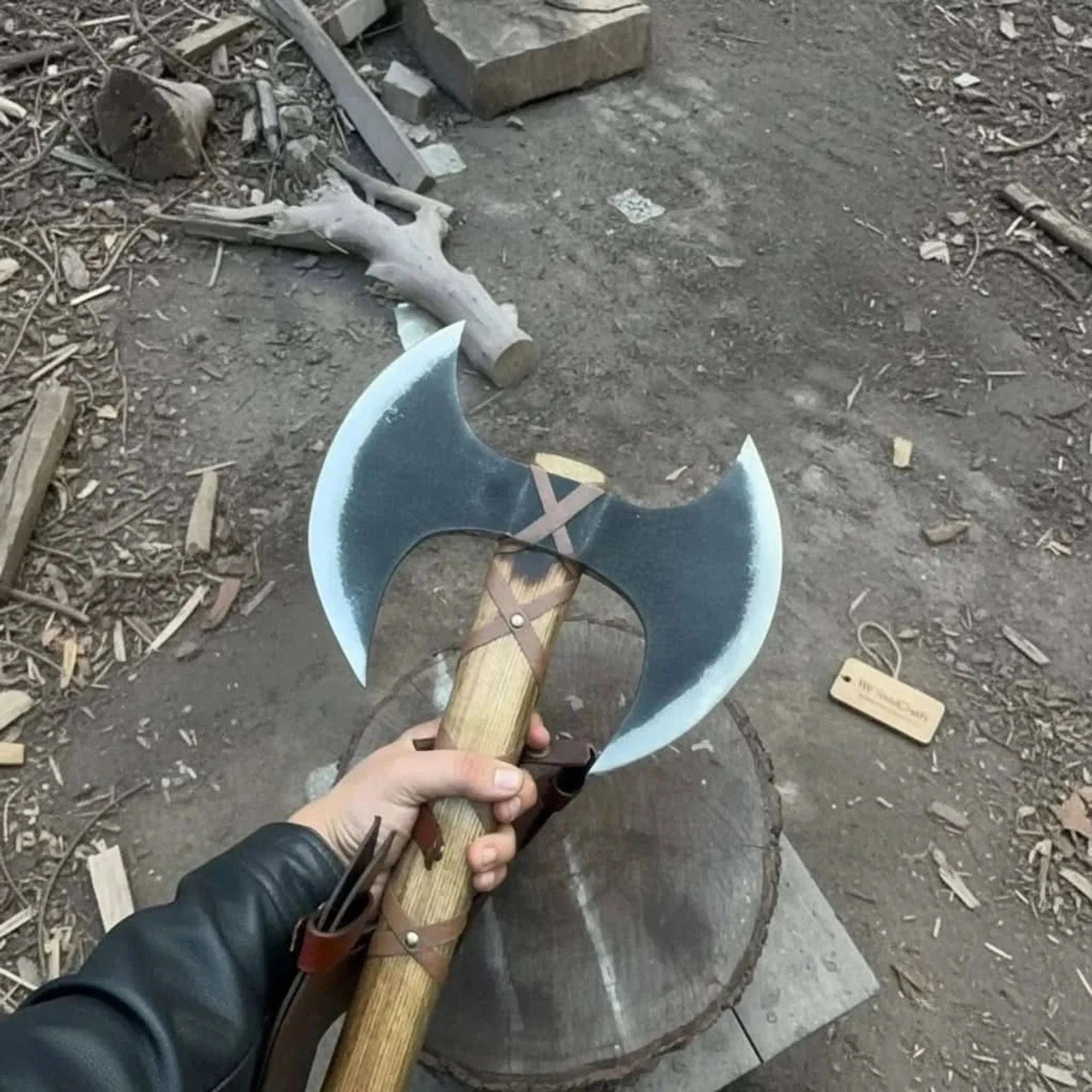 Palmarius Outdoors Handcrafted Double-Head Decorative Axe with Wooden Handle – JW SteelCrafts Handmade Axe