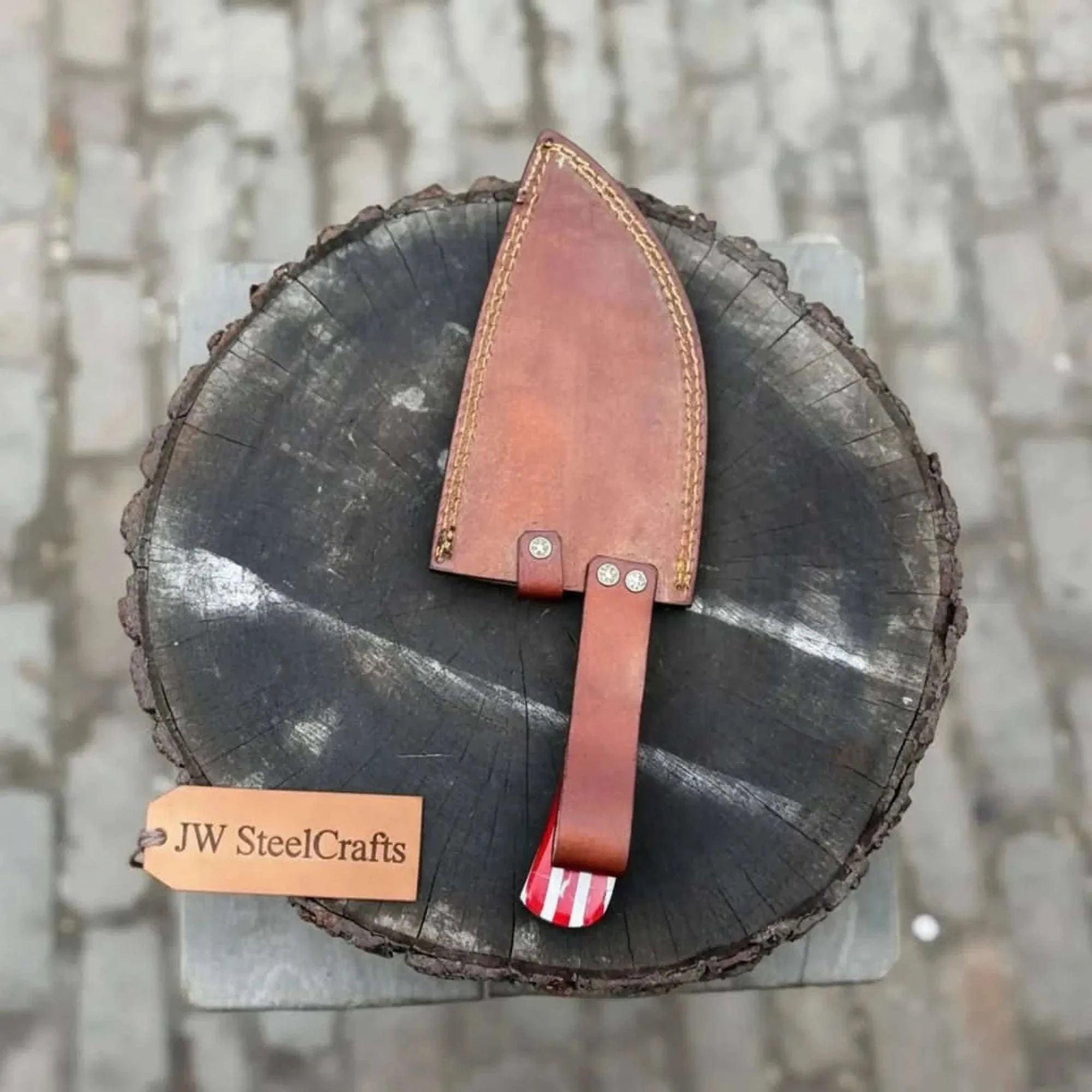 Palmarius Outdoors Ko-Santoku Knife with Hammered Carbon Steel Blade and USA Flag Handle Cleaver Knives