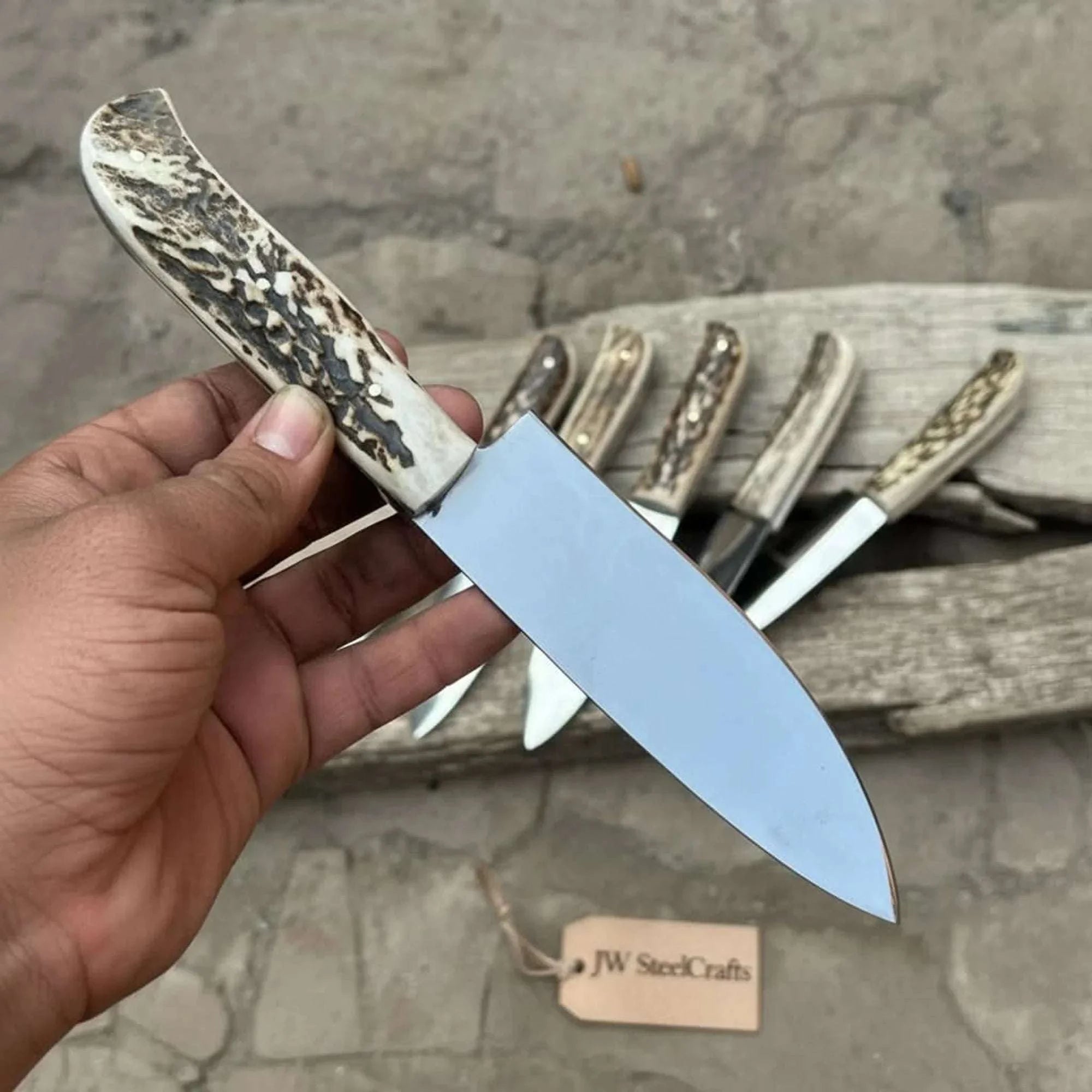 Palmarius Outdoors 6-Piece High Carbon Steel Chef Knife Set — Synthetic Stag Antler Handles Stainless Steel Chef Knives