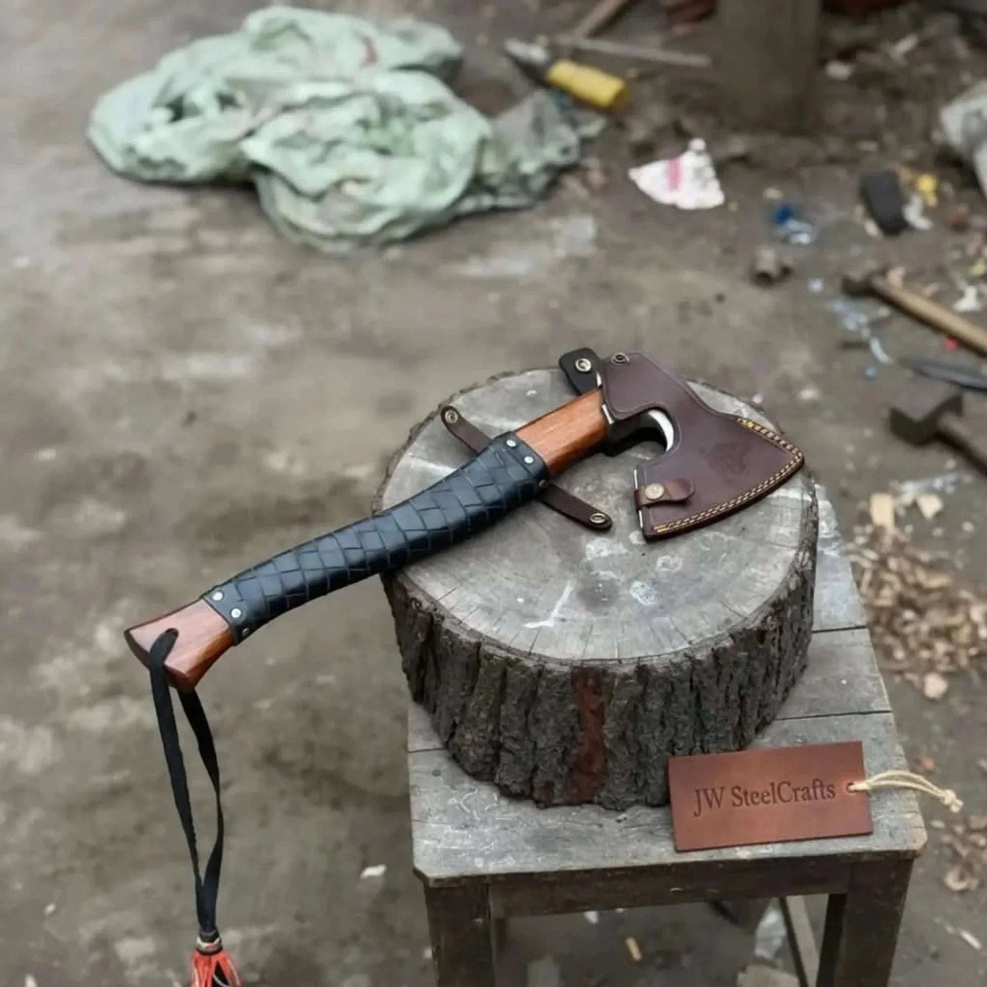 Palmarius Outdoors Viking Axe with Leather Wrapped Handle & Engraved Head – JW SteelCrafts Handmade Axe
