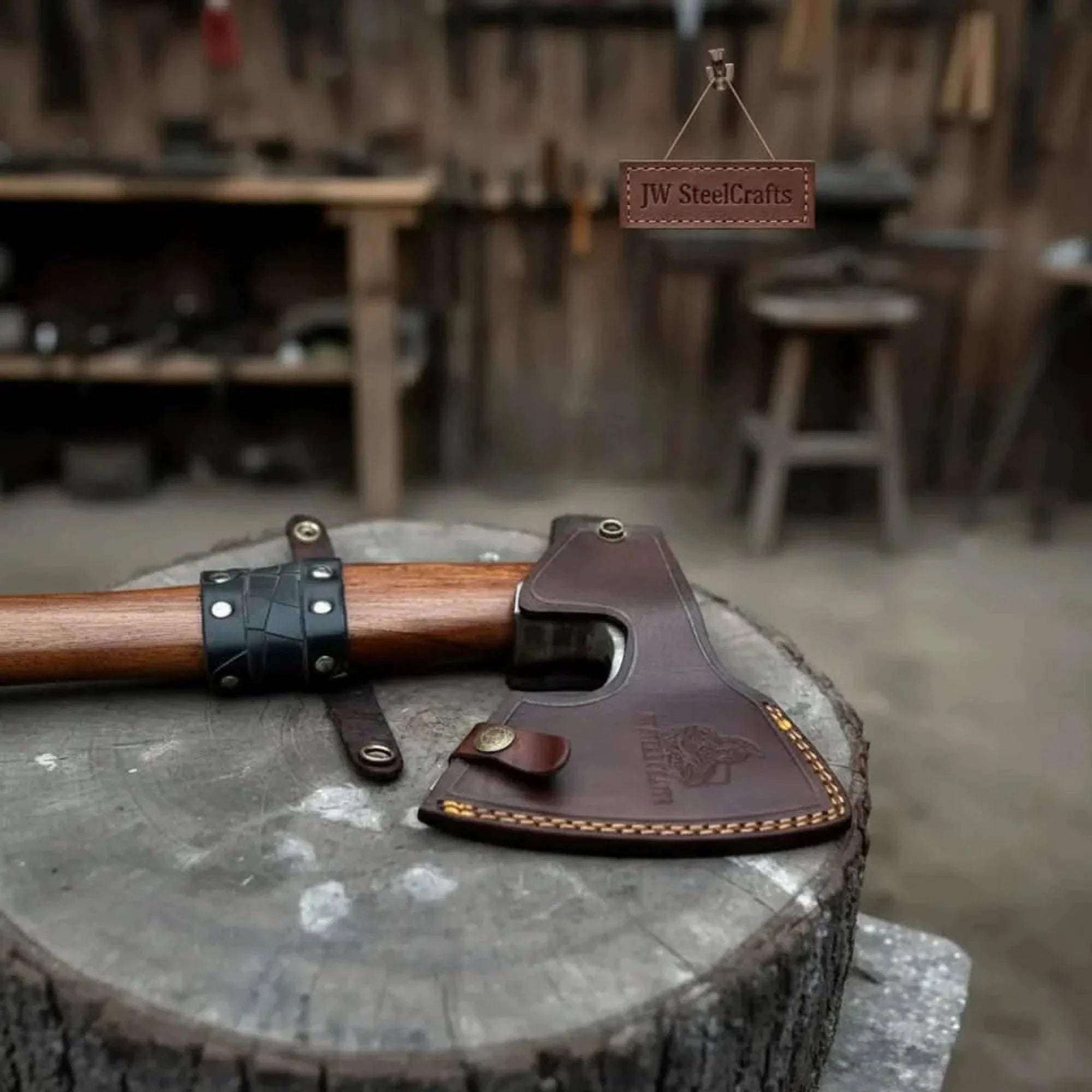 Palmarius Outdoors Viking Axe with Leather Wrapped Handle & Engraved Head – JW SteelCrafts Handmade Axe