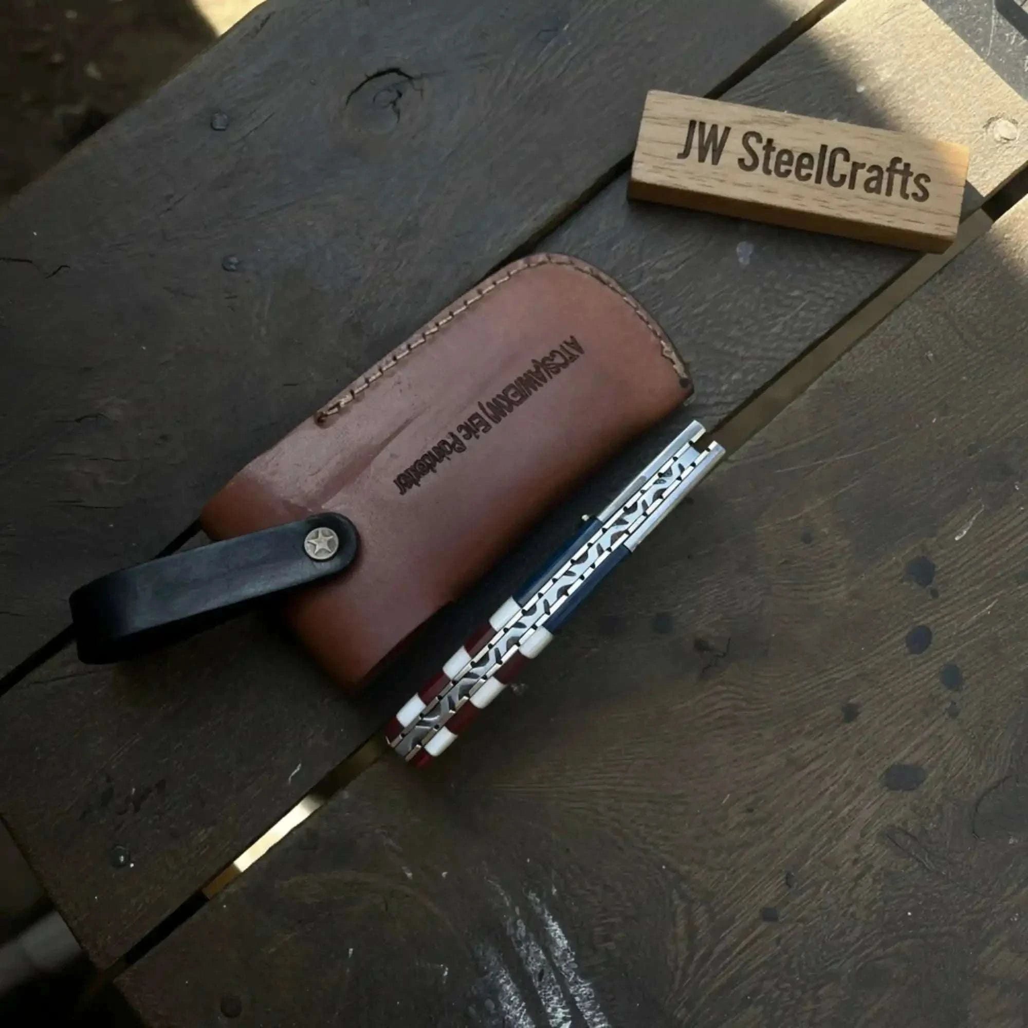 Palmarius Outdoors American Flag Damascus Folding Knife with Resin Handle Folding Knife
