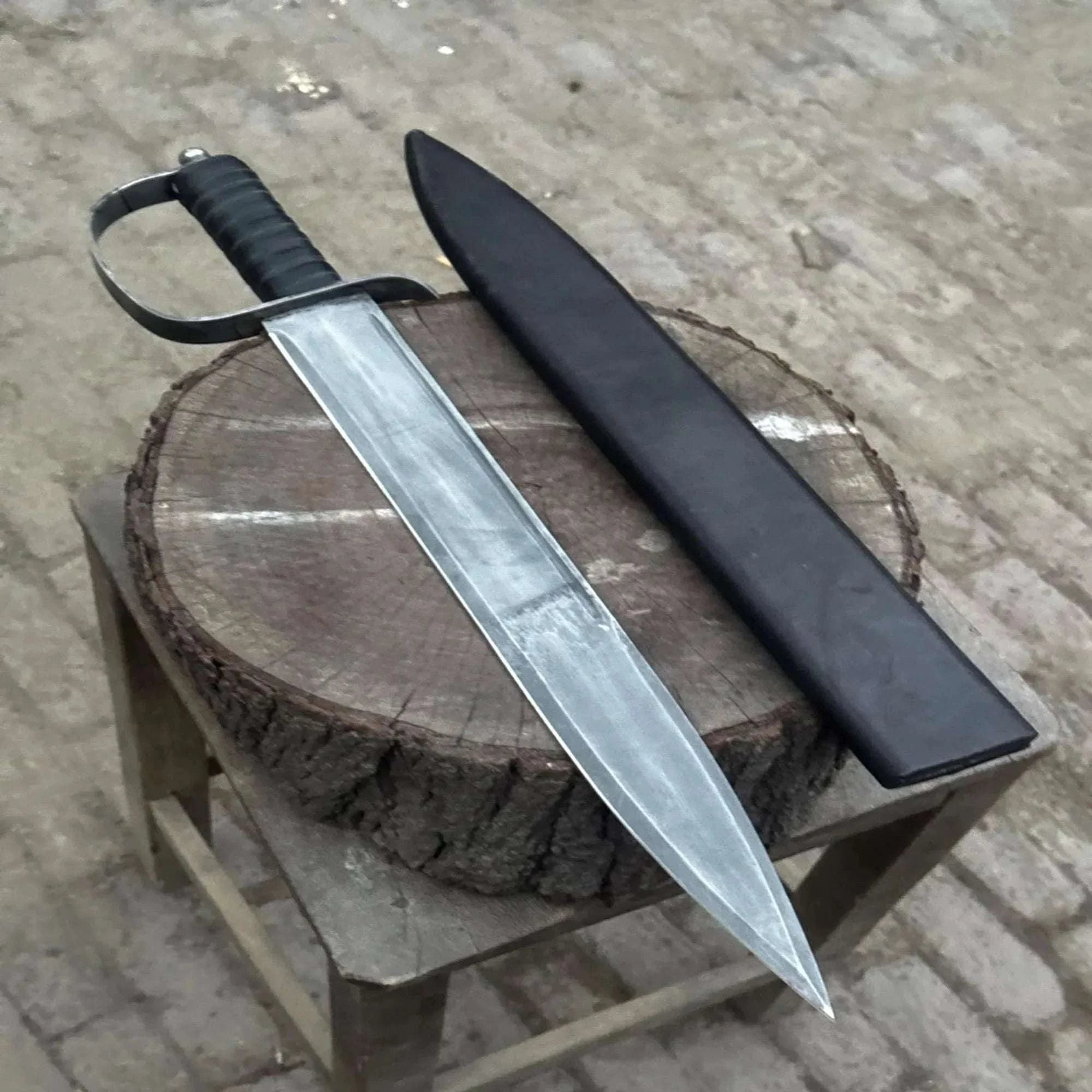 Palmarius Outdoors Hand-Forged Carbon Steel Long Blade with Guard | Wrapped Grip | Leather Cover Included armor