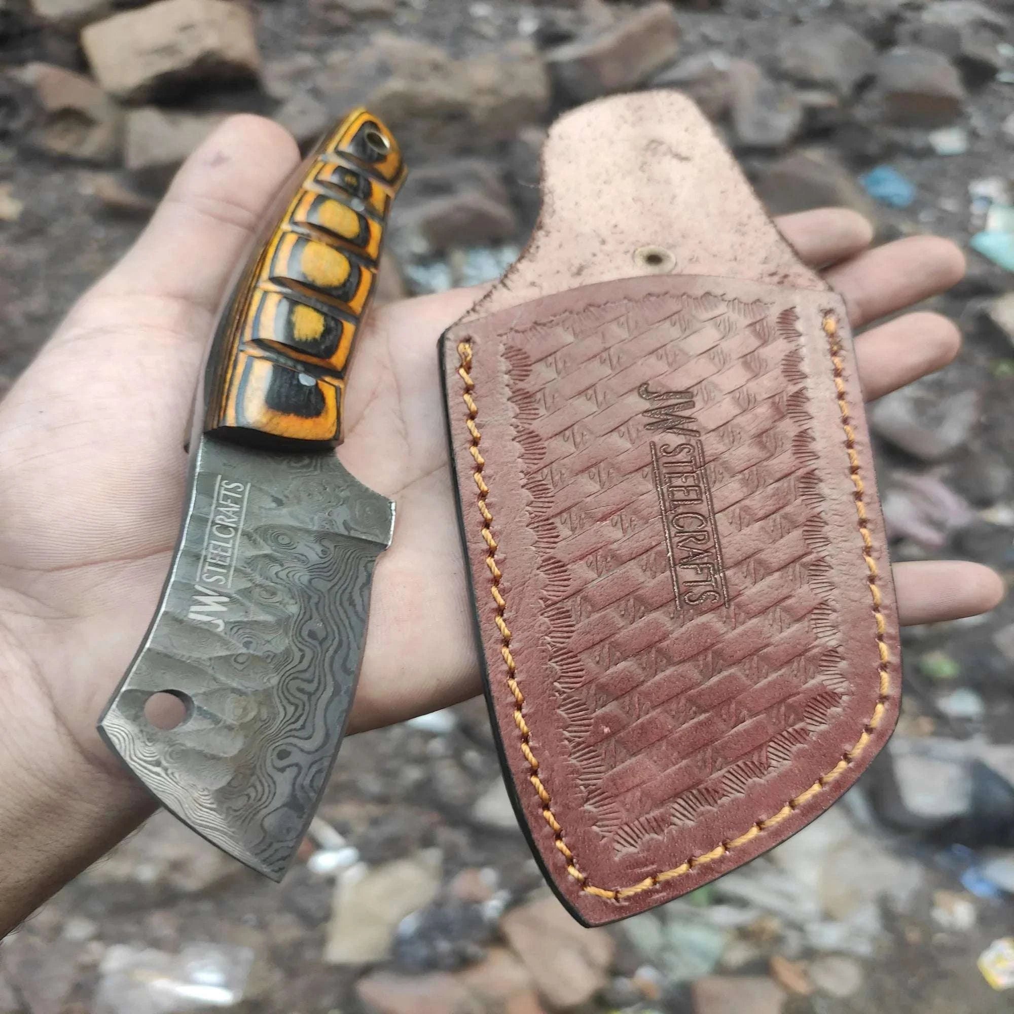 Palmarius Outdoors Handmade Damascus Mini EDC Knife — Everyday Carry Survival Tool 