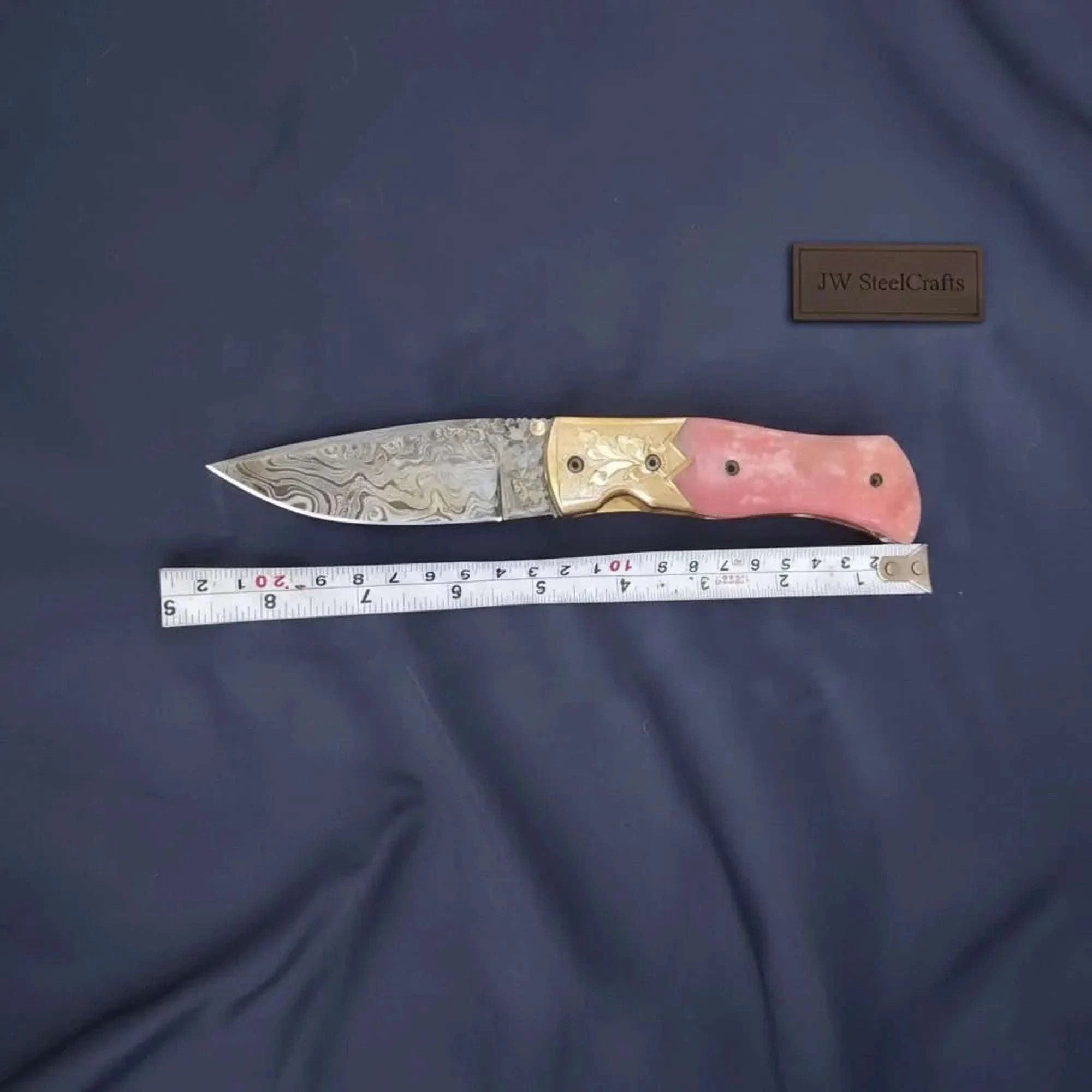 Palmarius Outdoors Engraved Bolster Folding Knife with Pink Bone Handle Liner Lock Folder