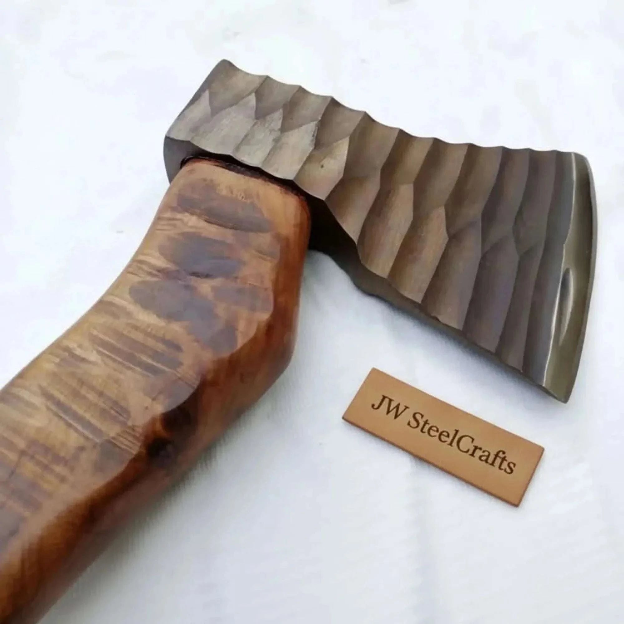 Palmarius Outdoors Damascus Sloyd Carving Axe with Hand Textured Head Handmade Axe