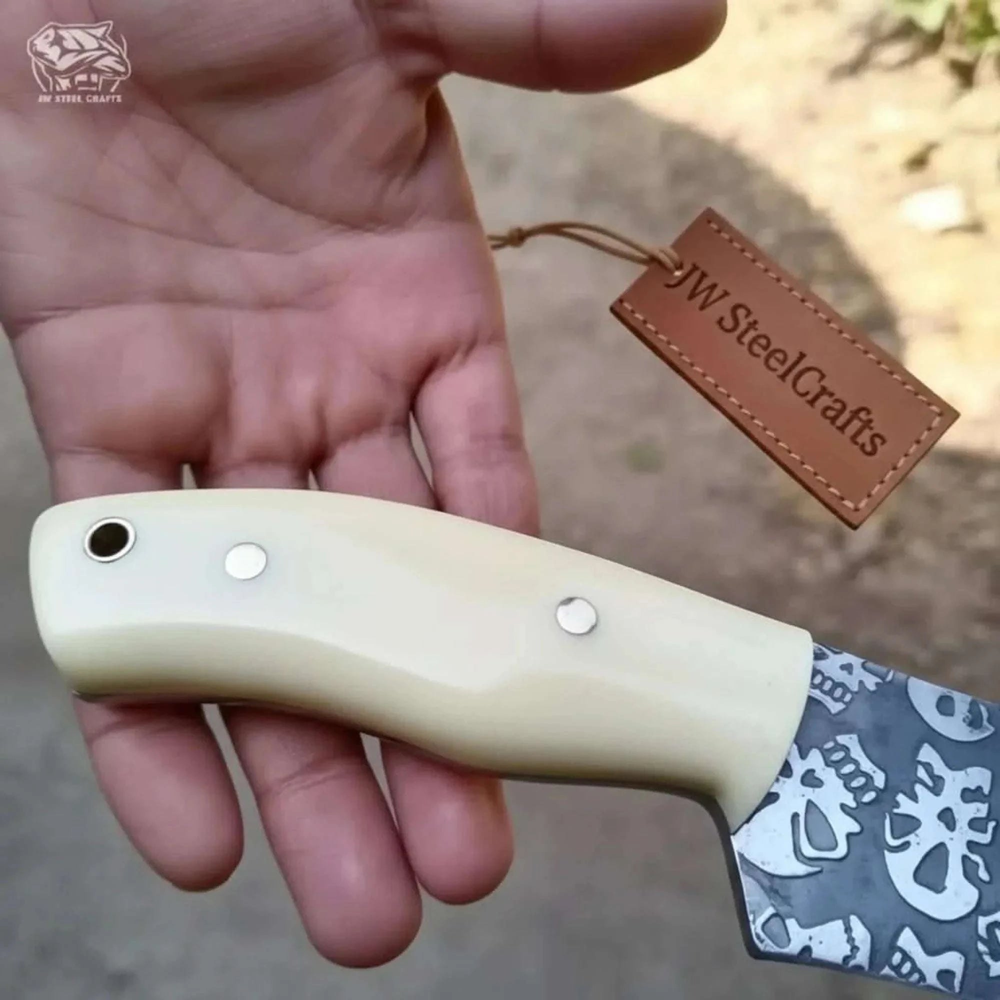 Palmarius Outdoors Damascus Skinner Knife White Resin Handle 7” Skinner Knife