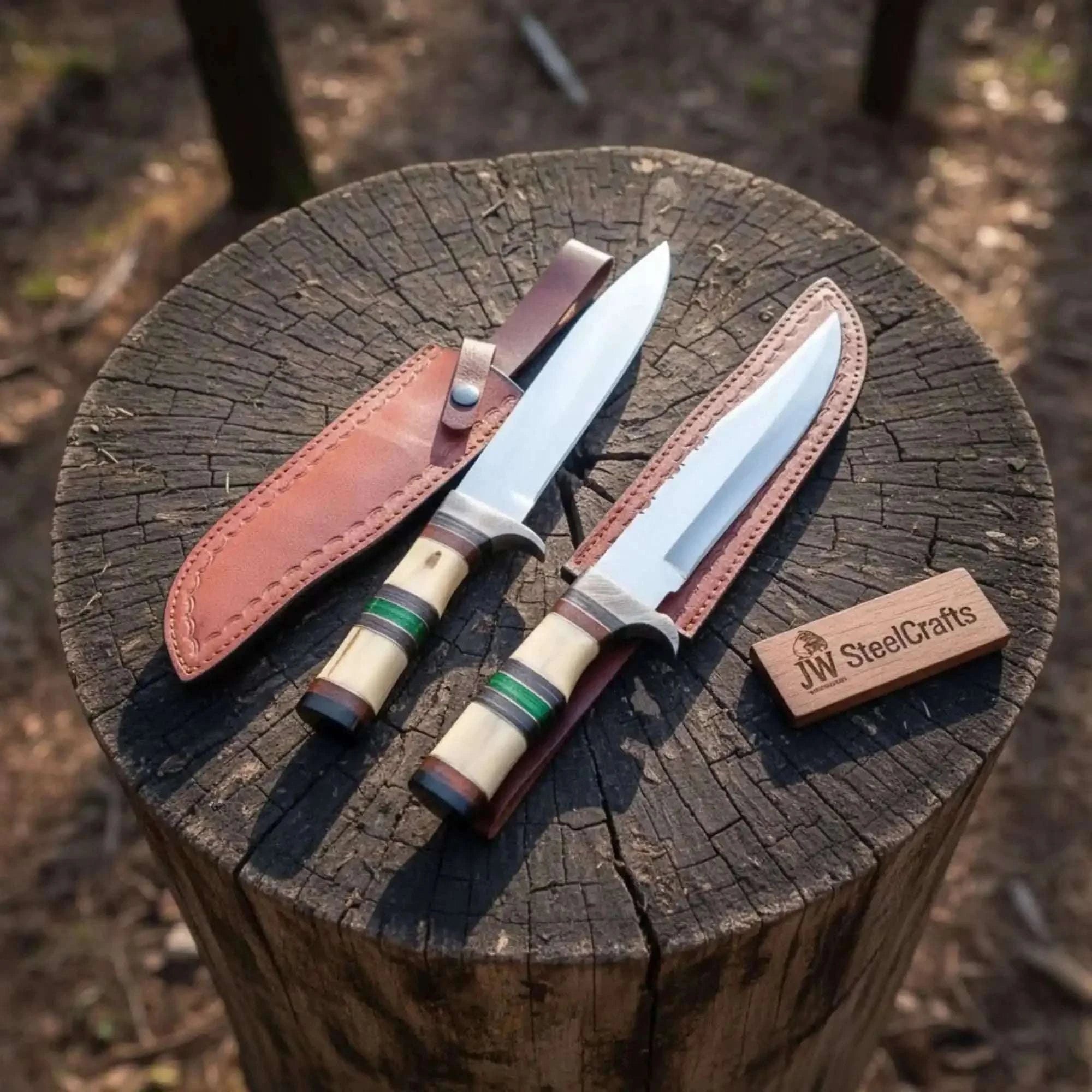 Palmarius Outdoors Frontier Jim Bowie Knife Set, High Polished Matched Pair | JW SteelCrafts Frontier Bowie Knives